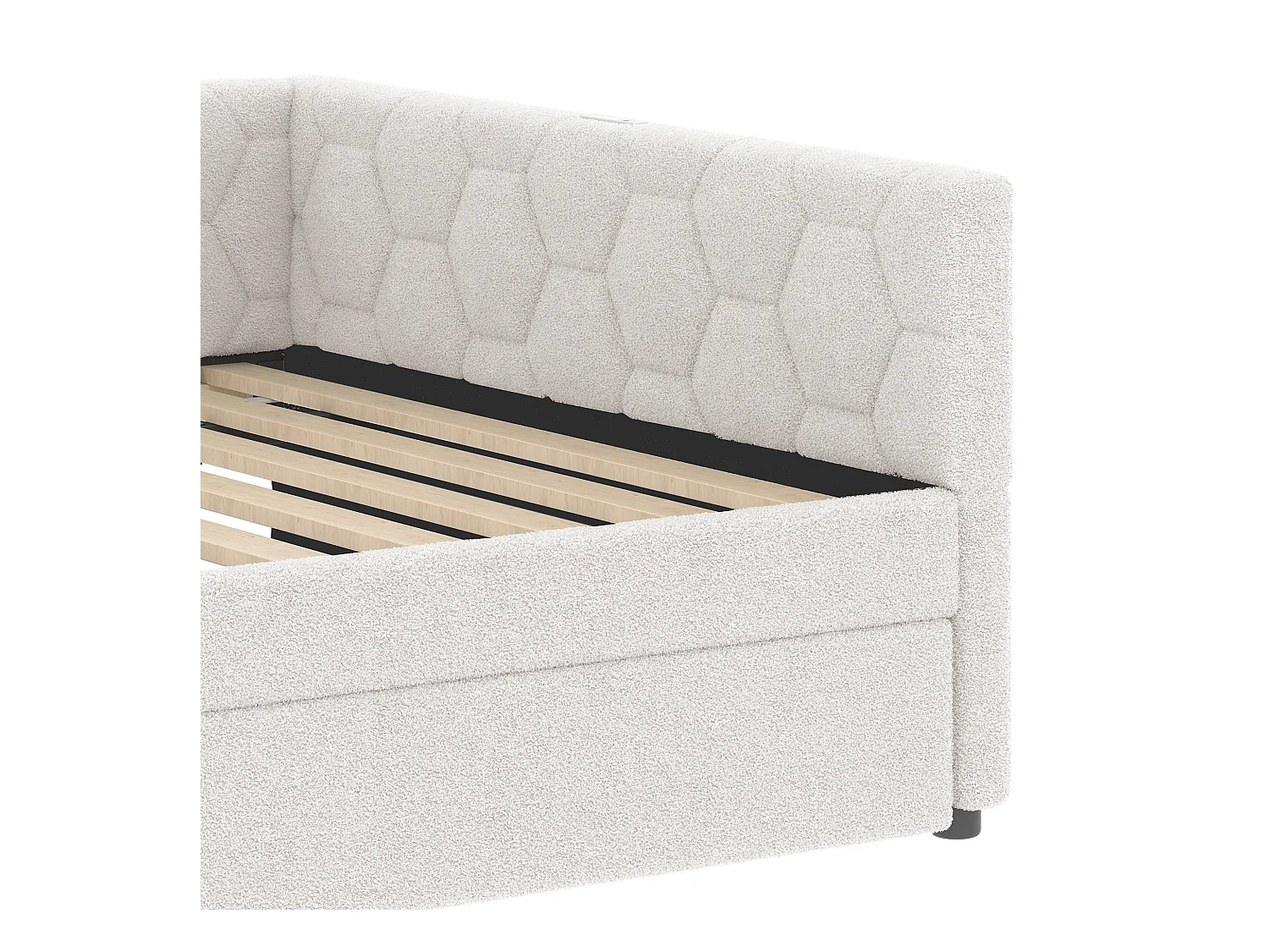 Lit gigogne 140x200 - Lit adulte avec recharge USB et lampe de chevet - velours blanc - sans matelas