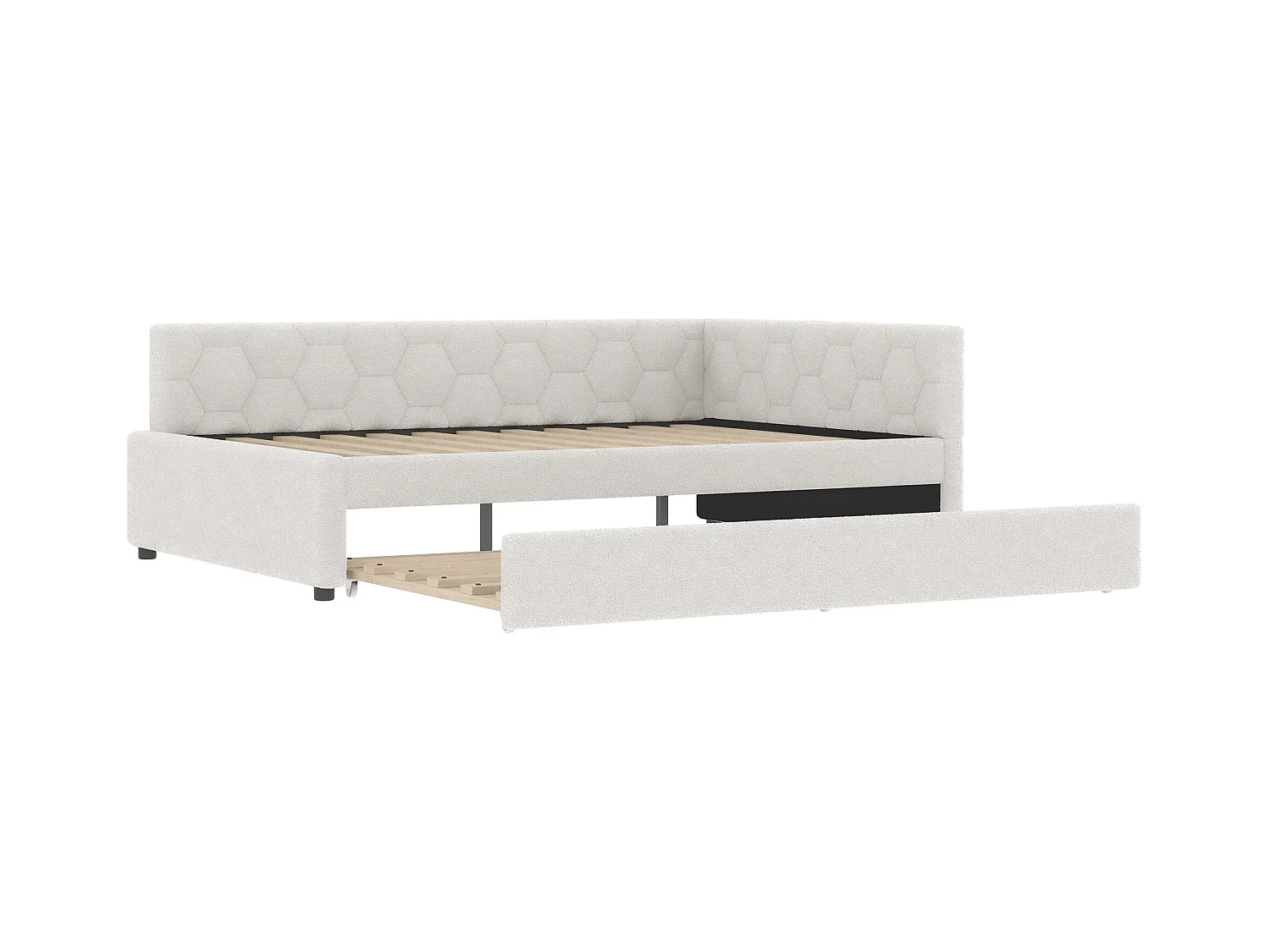Lit gigogne 140x200 - Lit adulte avec recharge USB et lampe de chevet - velours blanc - sans matelas