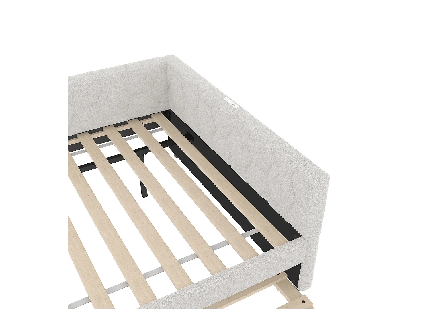 Lit gigogne 140x200 - Lit adulte avec recharge USB et lampe de chevet - velours blanc - sans matelas