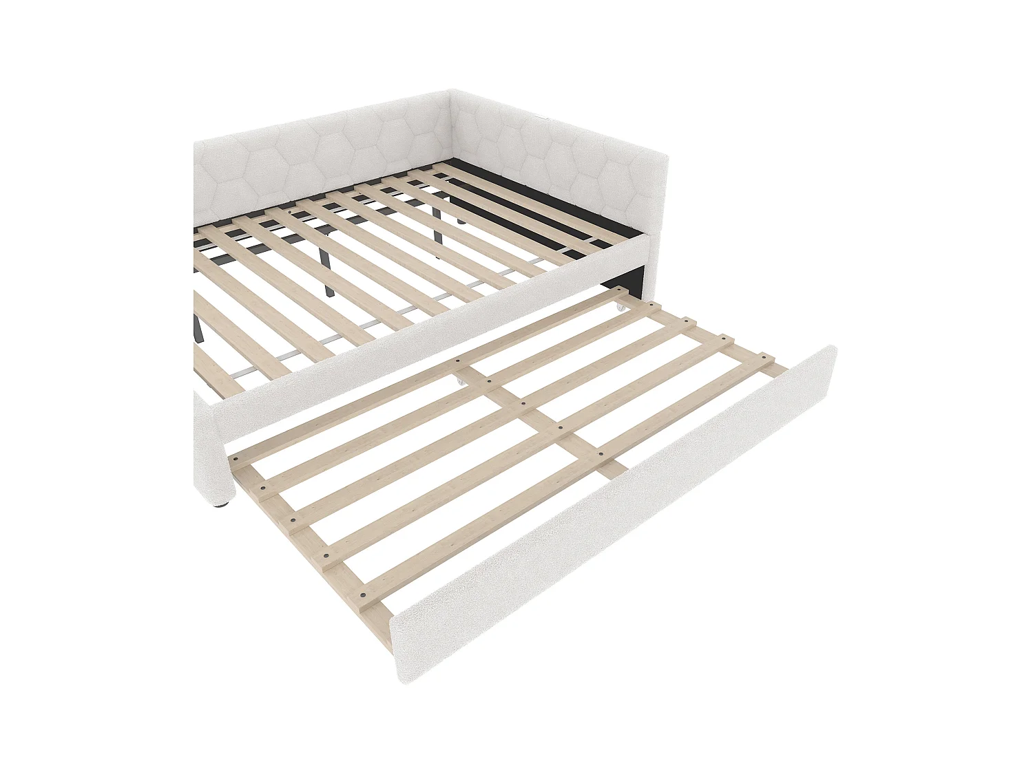 Lit gigogne 140x200 - Lit adulte avec recharge USB et lampe de chevet - velours blanc - sans matelas