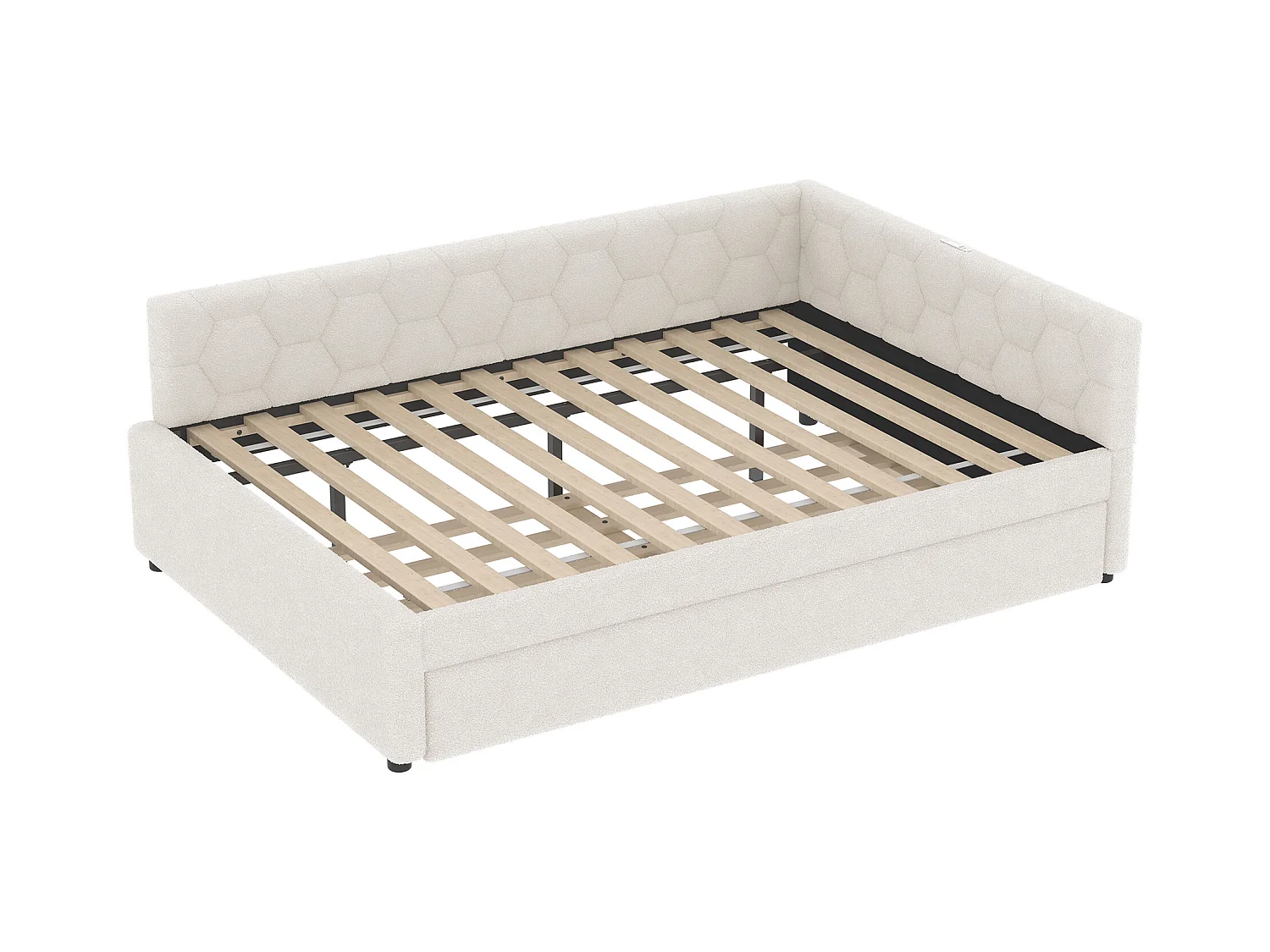 Lit gigogne 140x200 - Lit adulte avec recharge USB et lampe de chevet - velours blanc - sans matelas