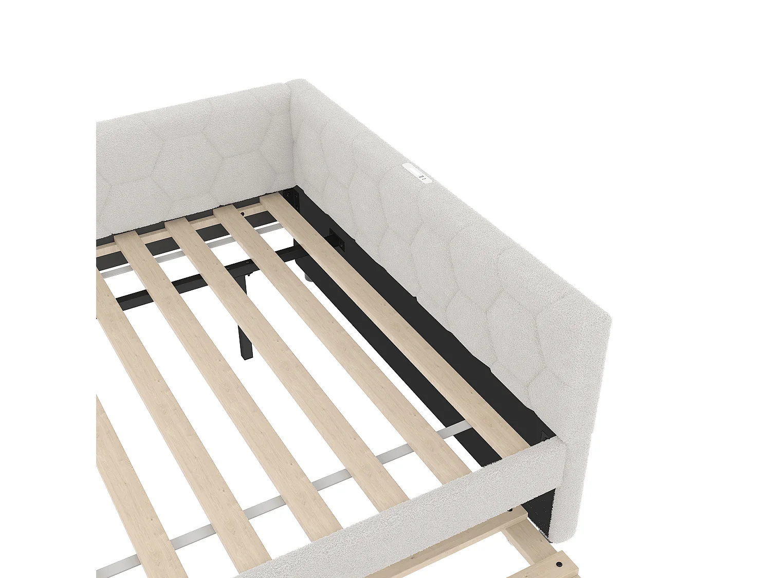 Uitschuifbed 140x200 - Volwassen bed met USB-oplader en bedlamp - wit fluweel - zonder matras