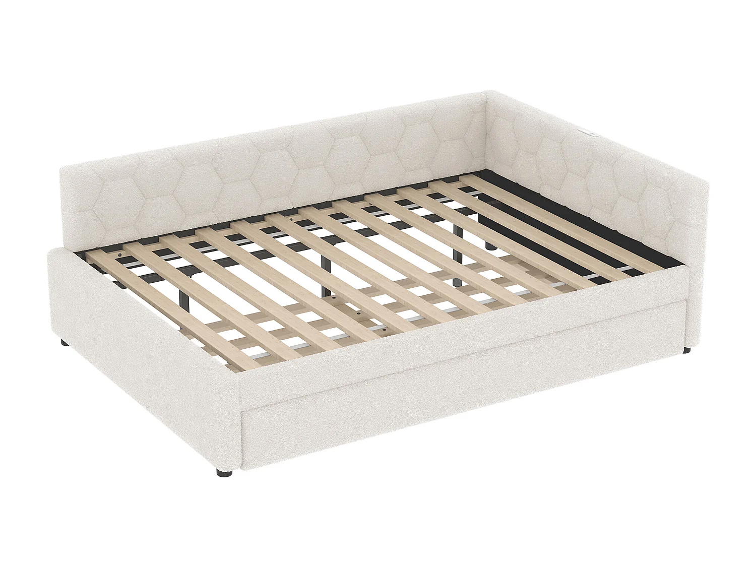 Uitschuifbed 140x200 - Volwassen bed met USB-oplader en bedlamp - wit fluweel - zonder matras