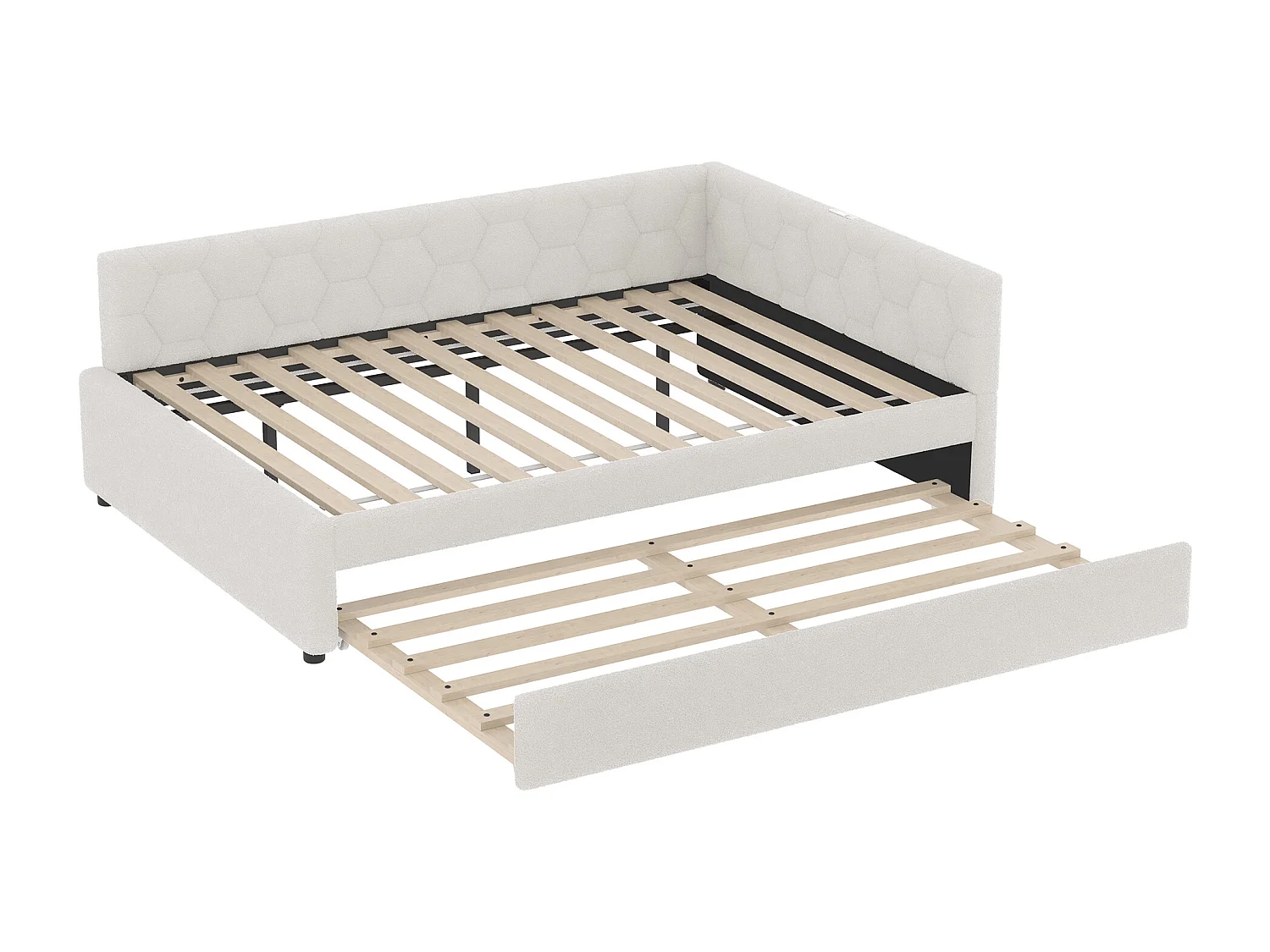 Uitschuifbed 140x200 - Volwassen bed met USB-oplader en bedlamp - wit fluweel - zonder matras