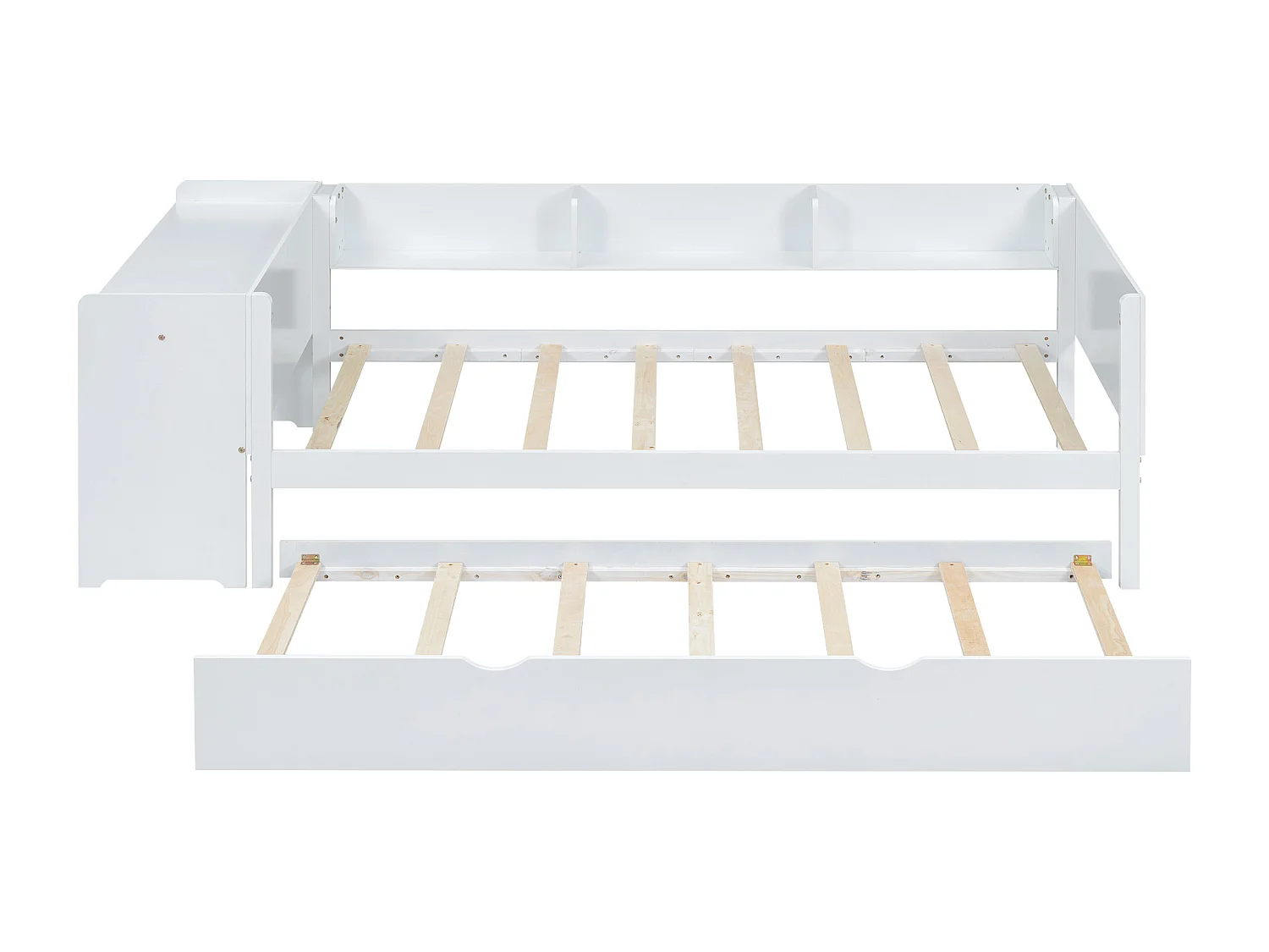 Łóżko wysuwane 90x200 cm - łóżko dziecięce z biurko i 3 półki - otwarta przestrzeń do przechowywania - białe drewno