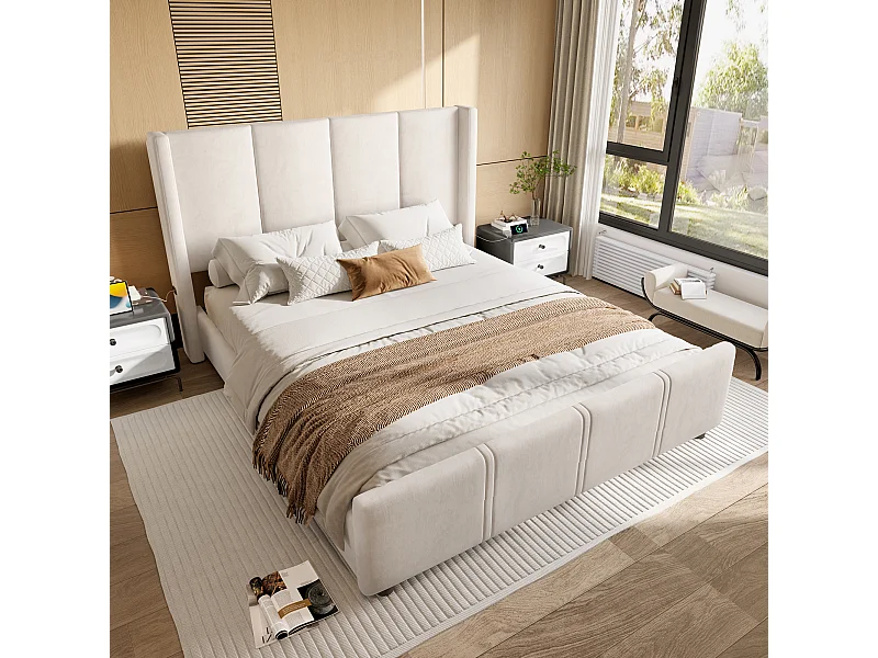 Letto per adulti 160 x 200 cm - Struttura letto con ricarica USB e testiera - beige - senza materasso