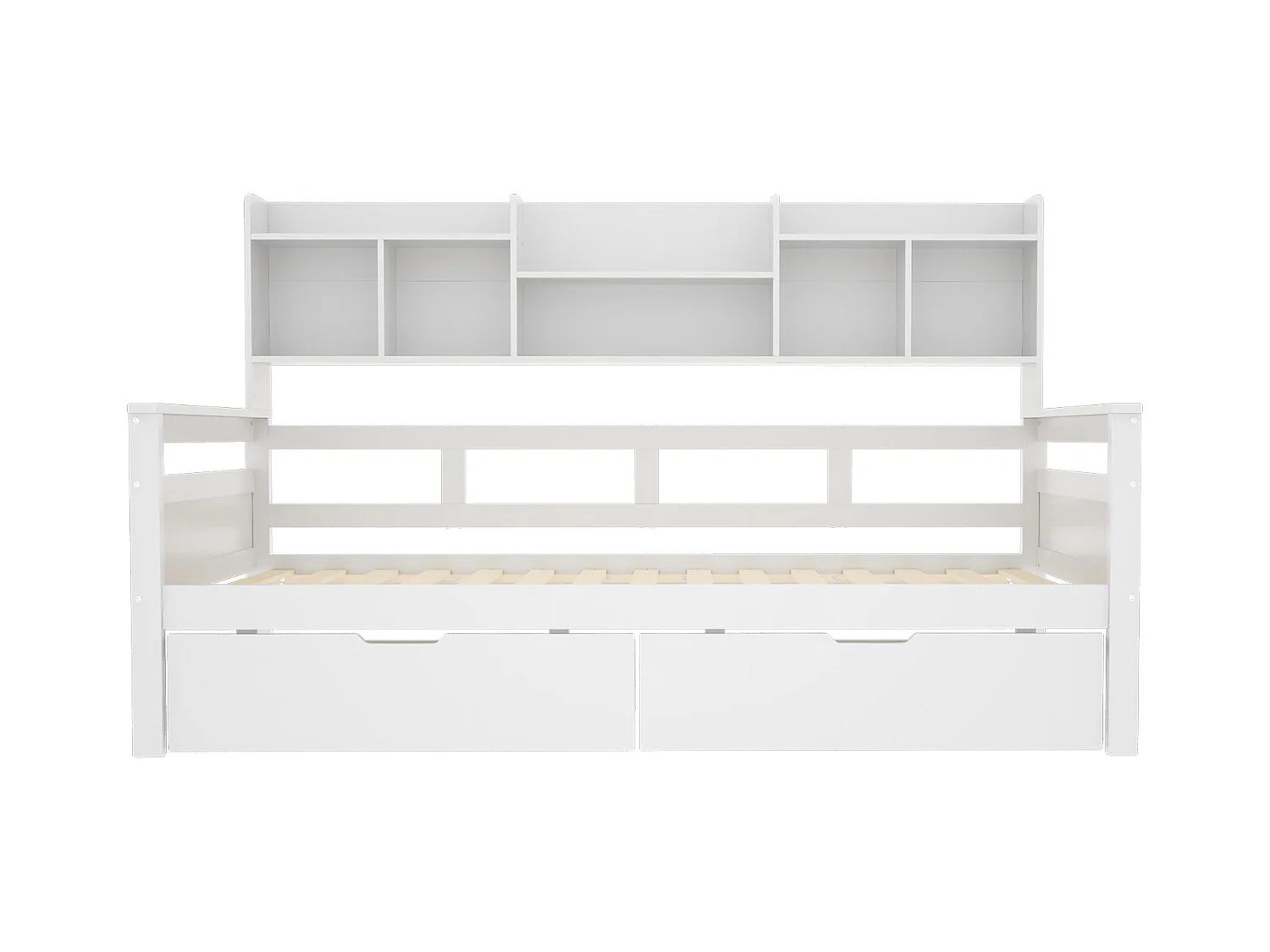Łóżko dziecięce 90x200 cm - Łóżko pojedyncze z szufladami i półkami - białe drewno - bez materaca