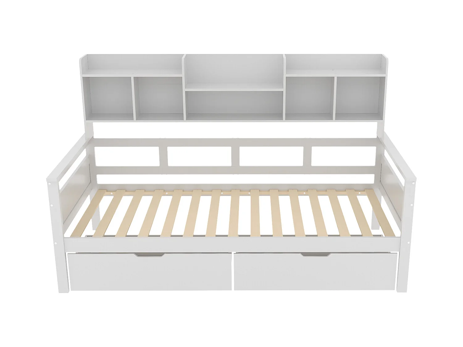 Łóżko dziecięce 90x200 cm - Łóżko pojedyncze z szufladami i półkami - białe drewno - bez materaca