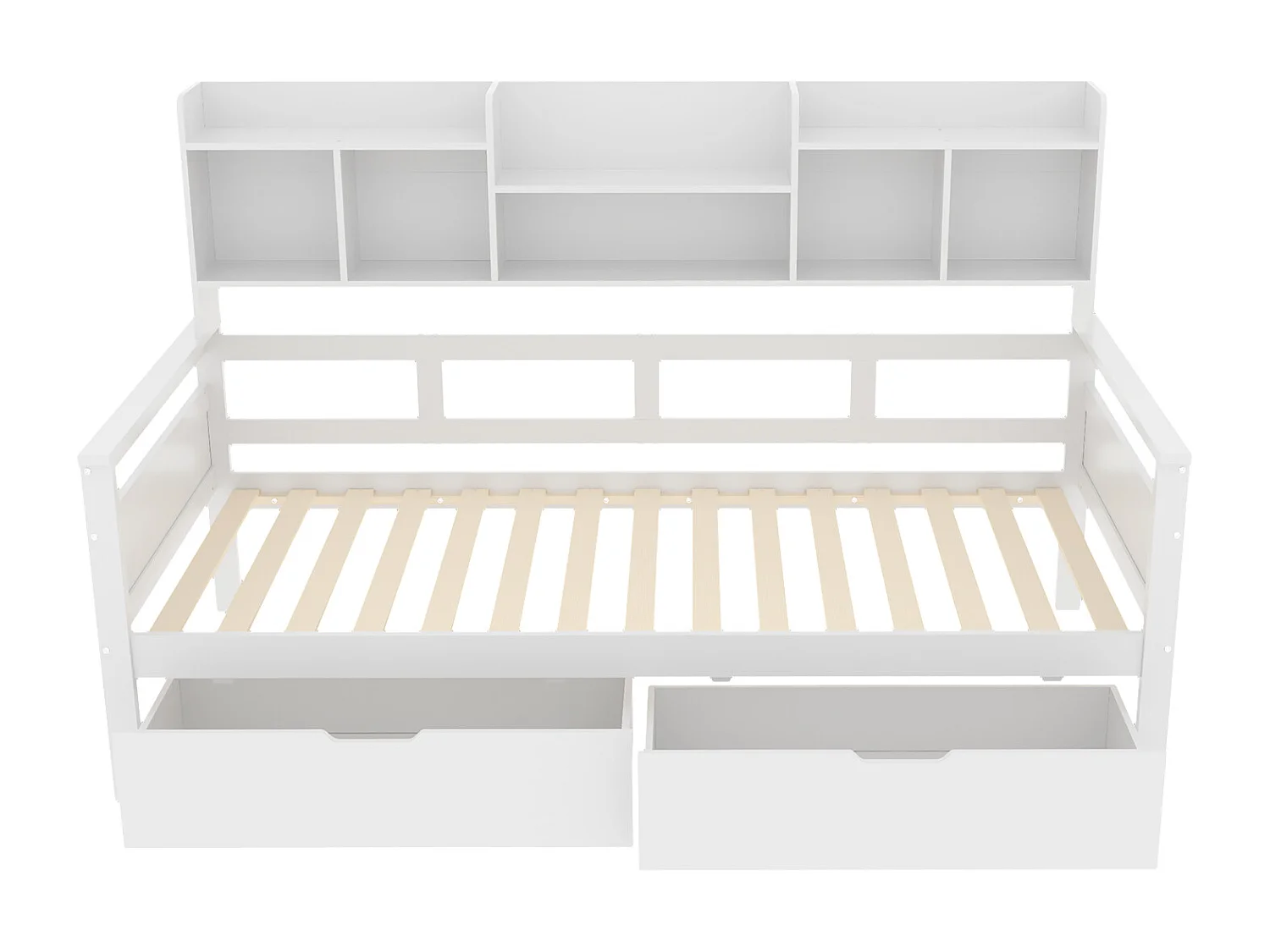 Letto per bambini 90x200 cm - Struttura letto con cassetti e ripiani - legno bianco - senza materasso