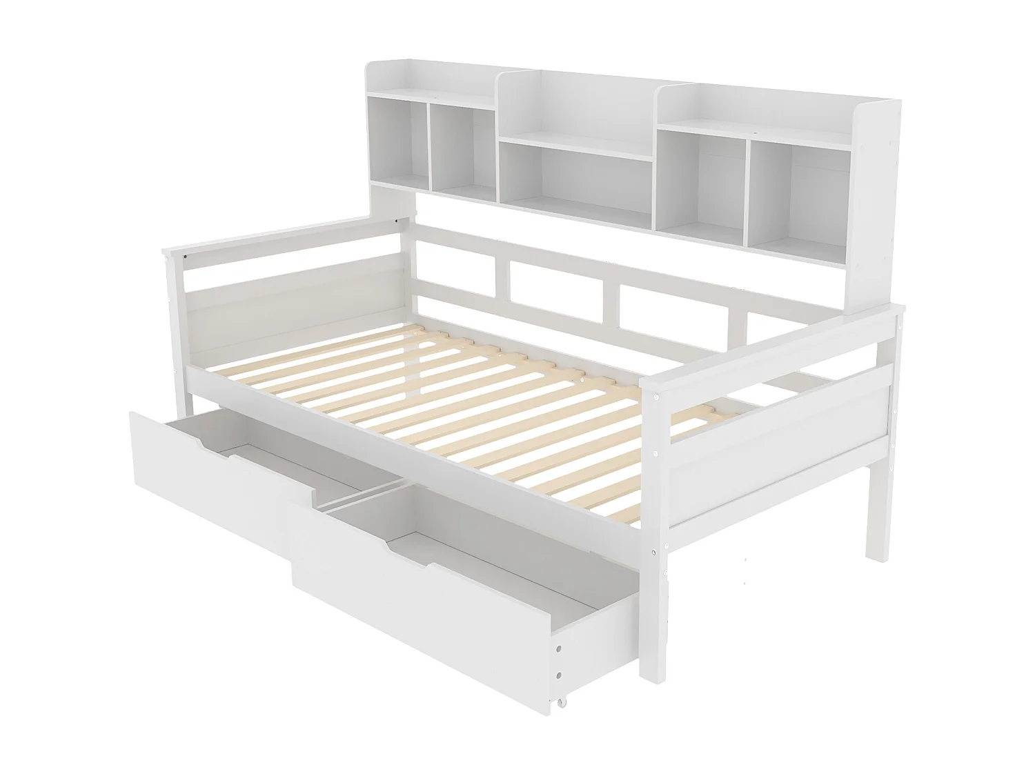 Letto per bambini 90x200 cm - Struttura letto con cassetti e ripiani - legno bianco - senza materasso