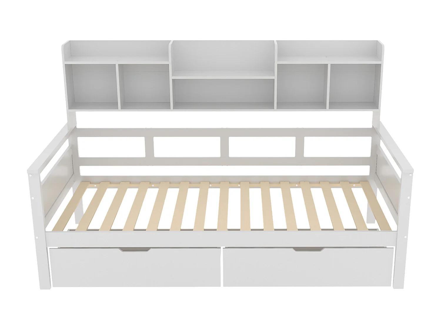 Letto per bambini 90x200 cm - Struttura letto con cassetti e ripiani - legno bianco - senza materasso