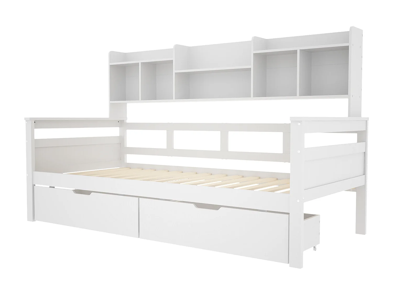 Letto per bambini 90x200 cm - Struttura letto con cassetti e ripiani - legno bianco - senza materasso