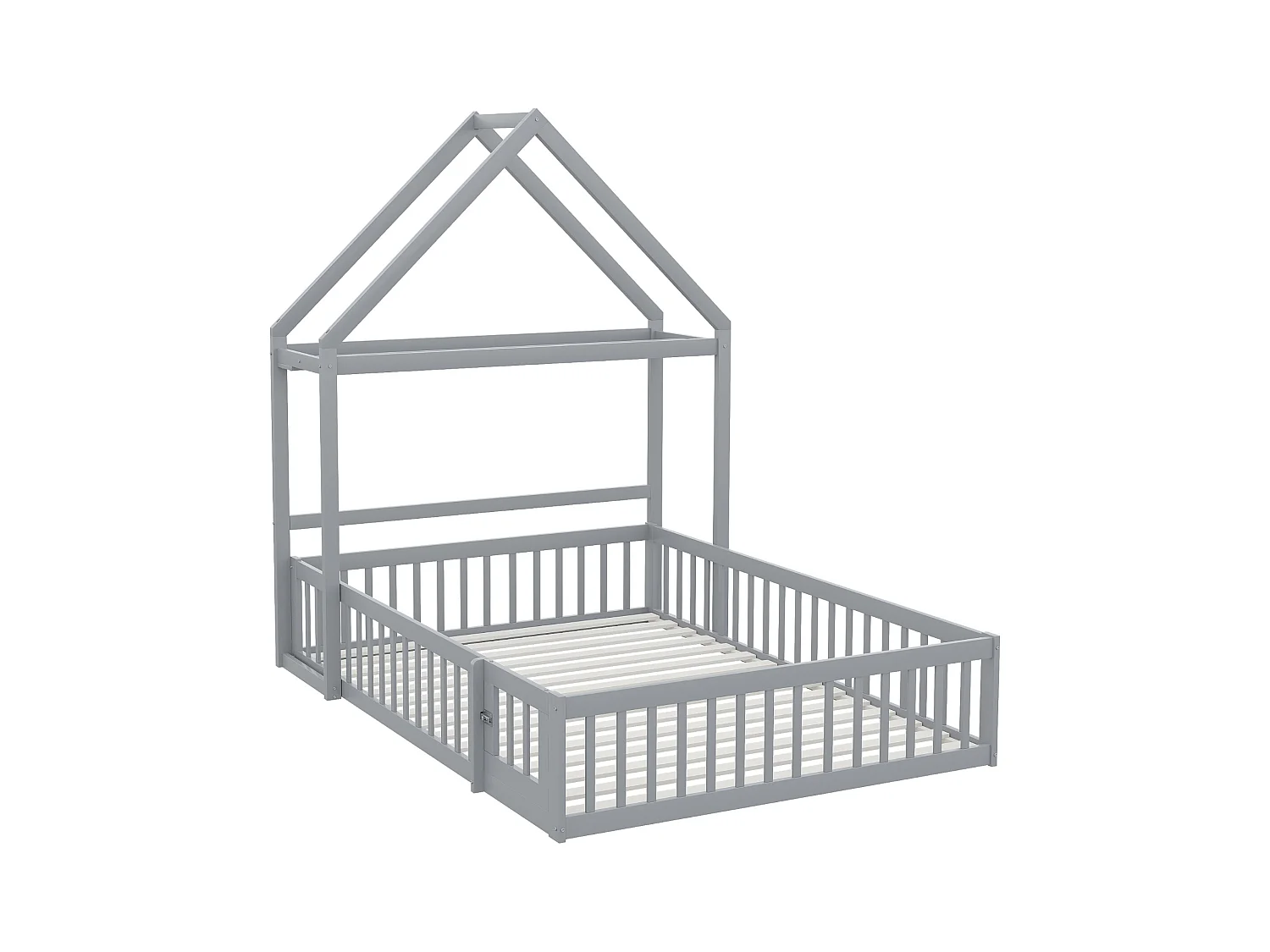 Lit enfant 140 x 200 cm - Cadre de lit avec rangement et porte de sécurité - bois gris - sans matelas