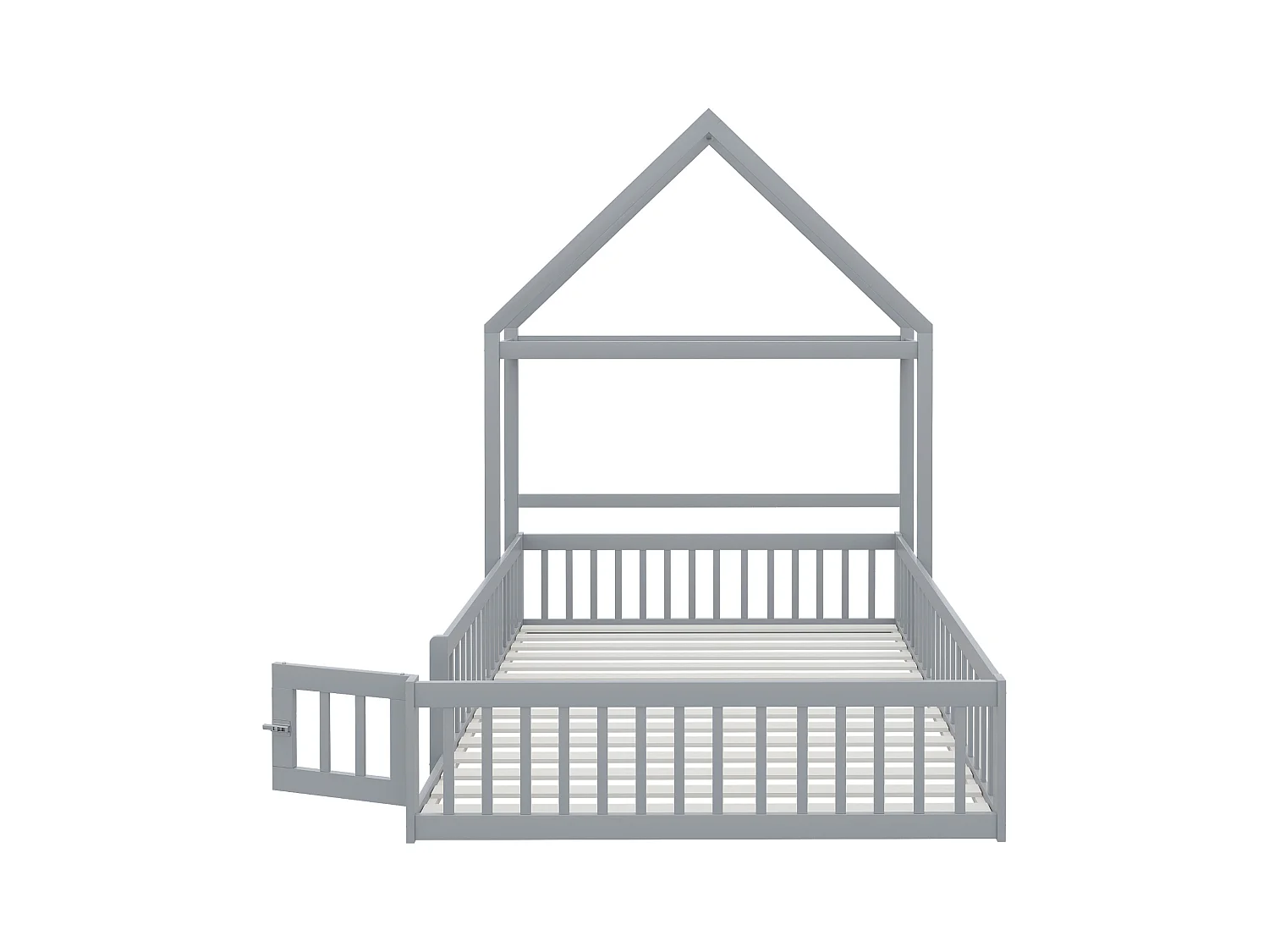 Lit enfant 140 x 200 cm - Cadre de lit avec rangement et porte de sécurité - bois gris - sans matelas