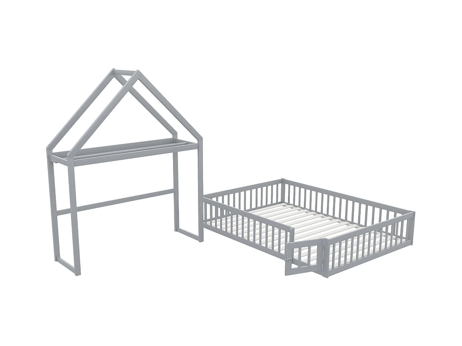 Lit enfant 140 x 200 cm - Cadre de lit avec rangement et porte de sécurité - bois gris - sans matelas