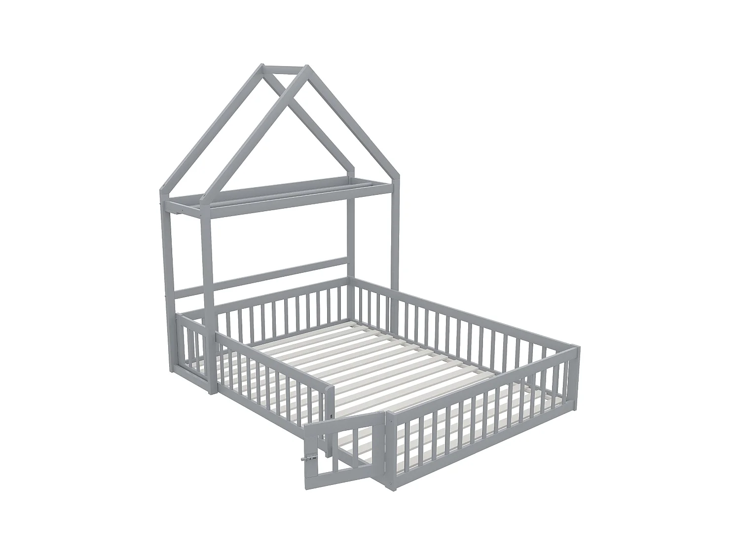 Lit enfant 140 x 200 cm - Cadre de lit avec rangement et porte de sécurité - bois gris - sans matelas