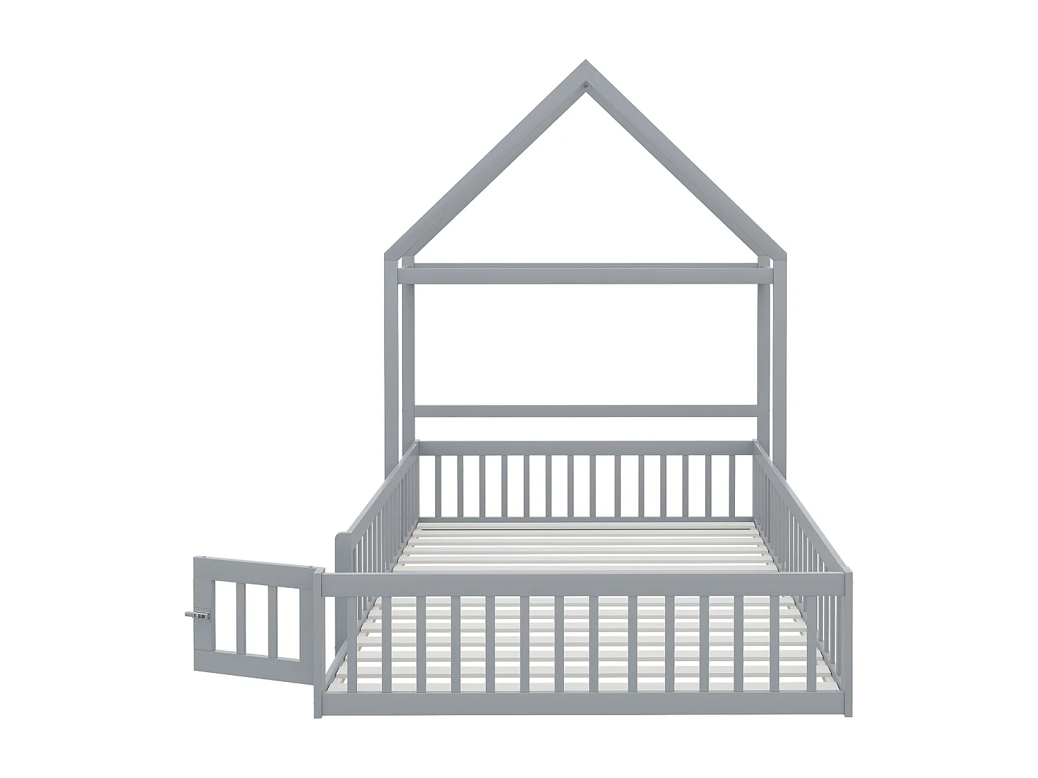 Lit enfant 140 x 200 cm - Cadre de lit avec rangement et porte de sécurité - bois gris - sans matelas