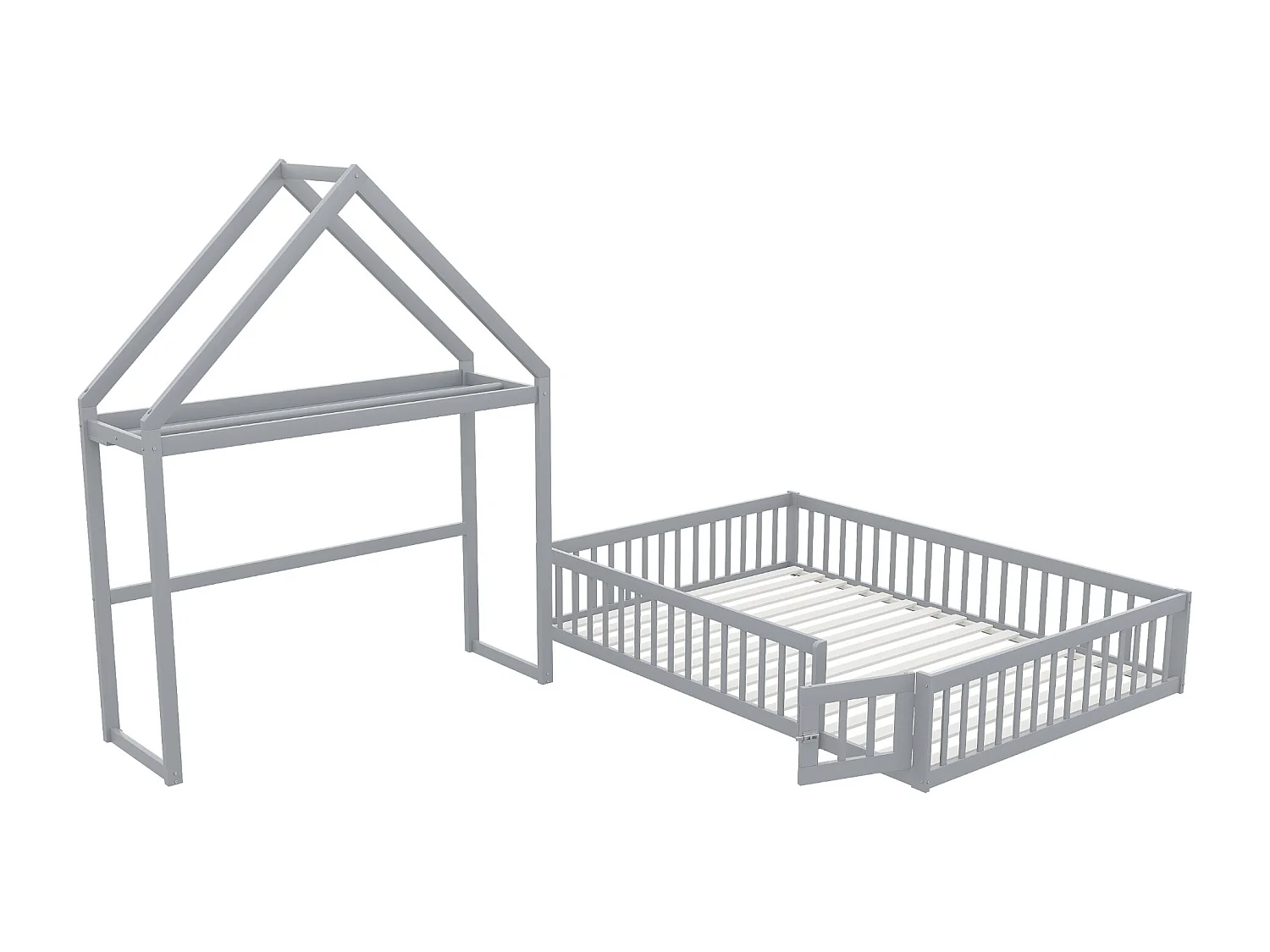 Lit enfant 140 x 200 cm - Cadre de lit avec rangement et porte de sécurité - bois gris - sans matelas