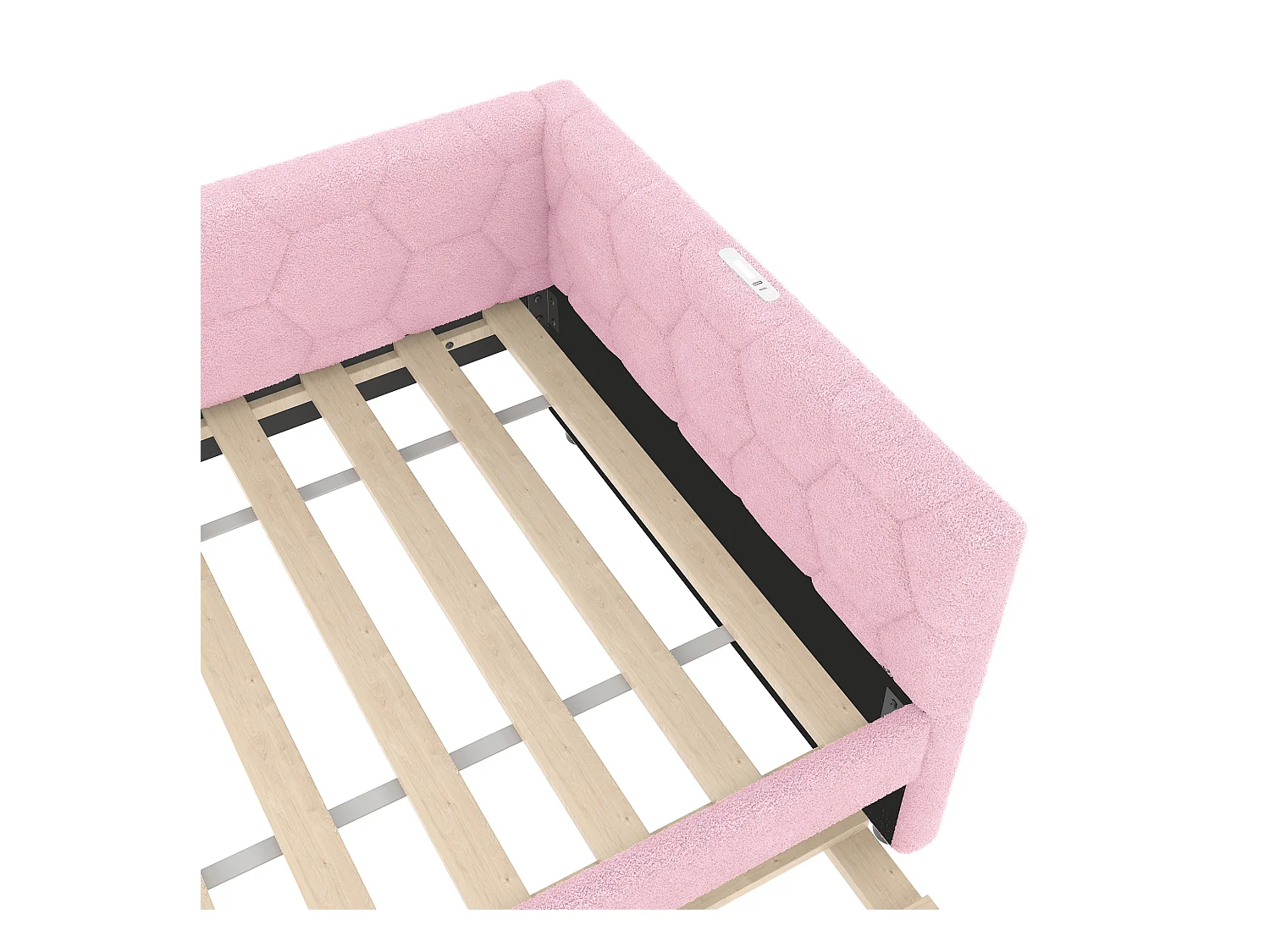 Lit gigogne 90x200 - Lit enfant avec recharge USB et lampe de chevet - velours rose- sans matelas