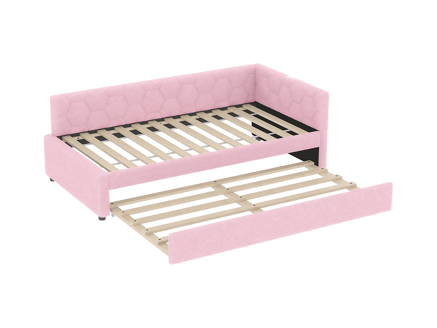 Lit gigogne 90x200 - Lit enfant avec recharge USB et lampe de chevet - velours rose- sans matelas