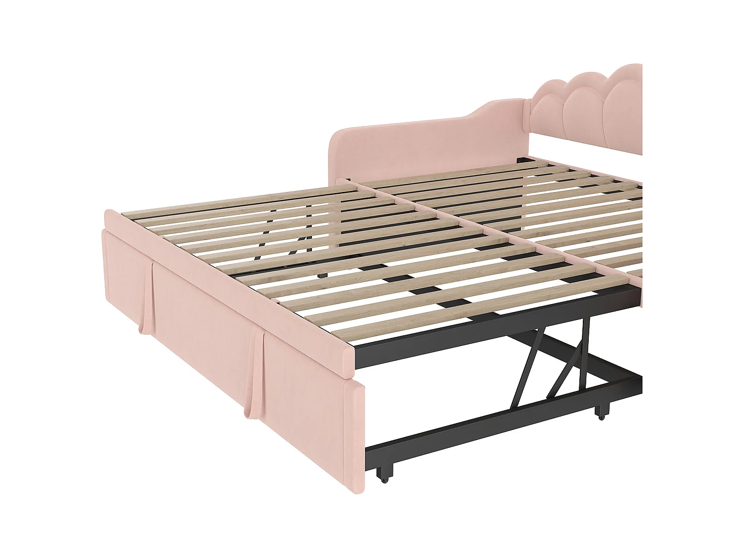 Cama de casal 90x200 cm - Sofá-cama com iluminação LED e braços - veludo rosa - sem colchão