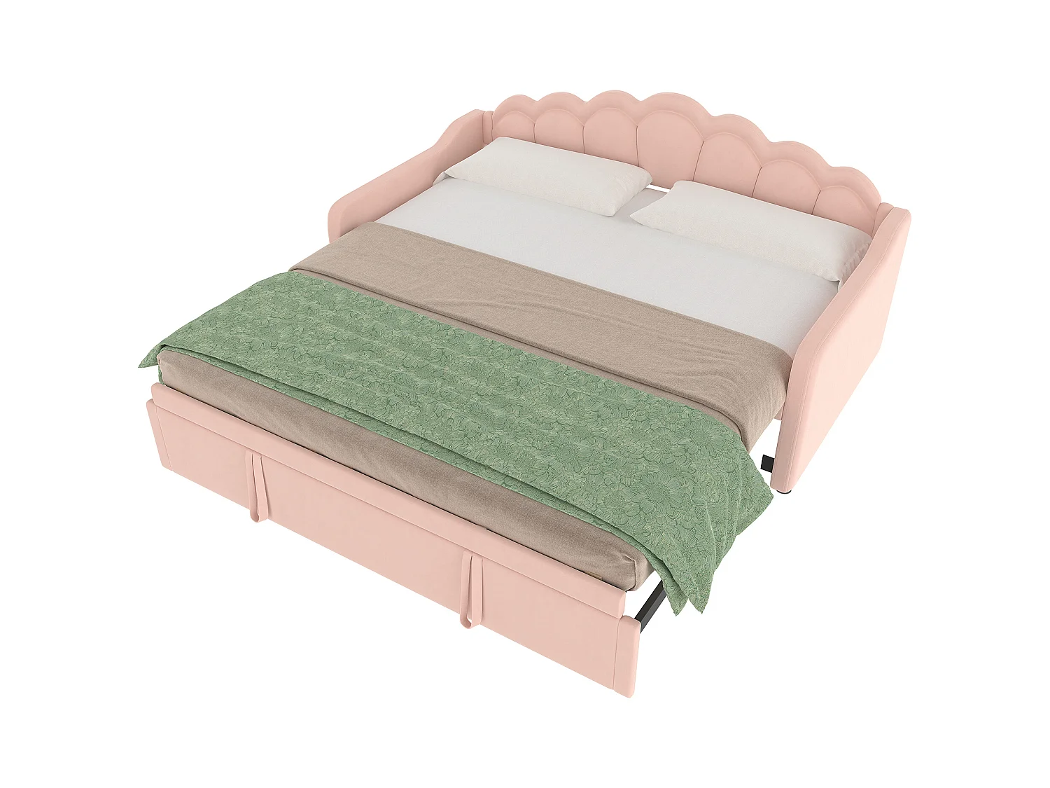 Cama de casal 90x200 cm - Sofá-cama com iluminação LED e braços - veludo rosa - sem colchão
