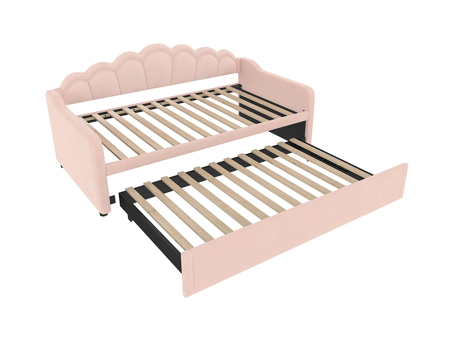Cama de casal 90x200 cm - Sofá-cama com iluminação LED e braços - veludo rosa - sem colchão