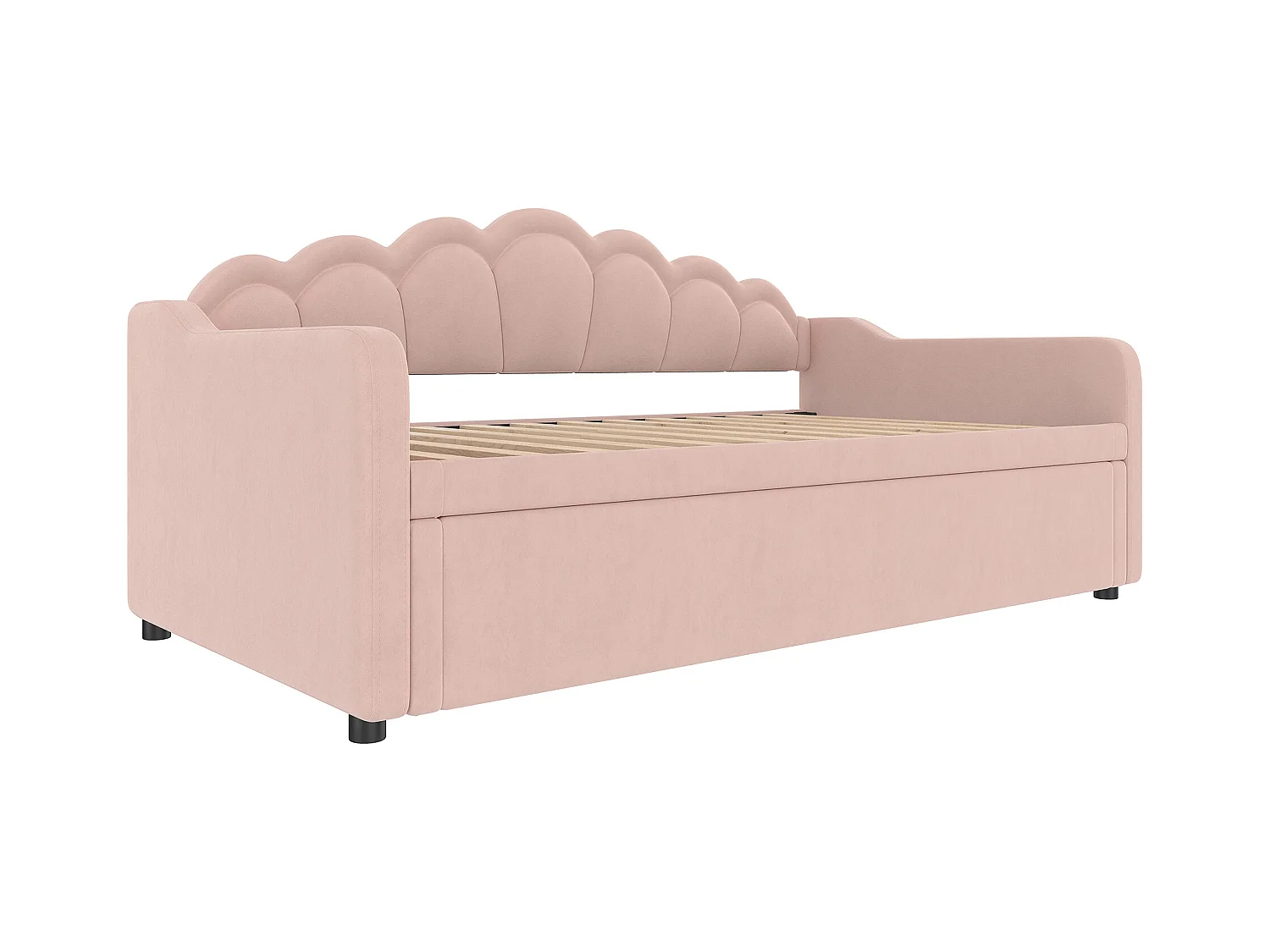 Łóżko wysuwane 90 x 200 cm - Sofa rozkładana z oświetleniem LED i podłokietnikami - różowy aksamit - bez materaca