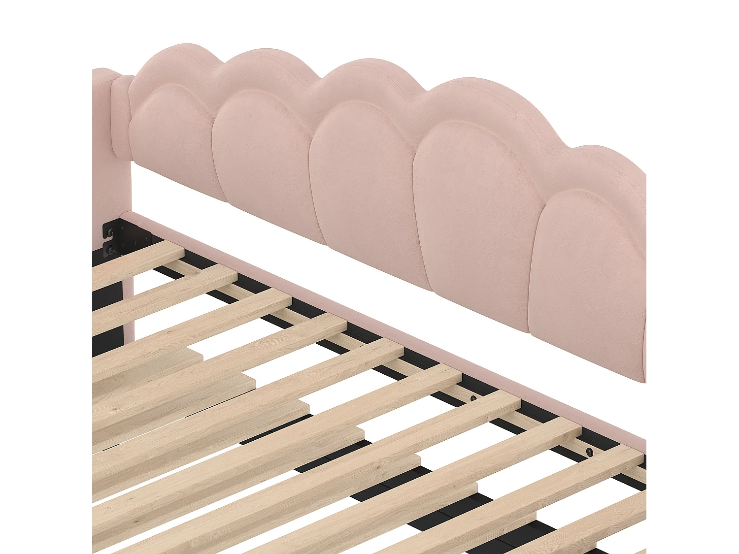 Łóżko wysuwane 90 x 200 cm - Sofa rozkładana z oświetleniem LED i podłokietnikami - różowy aksamit - bez materaca