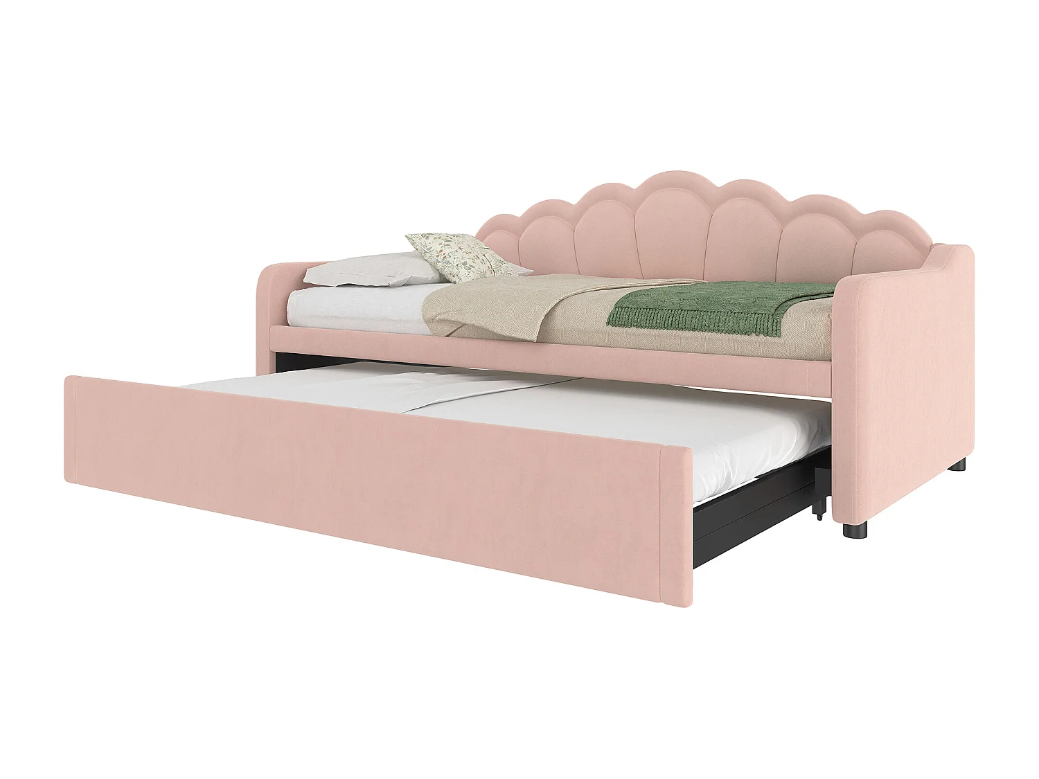 Letto estraibile 90x200 cm - Divano trasformabile con illuminazione a LED e braccioli - velluto rosa - senza materasso