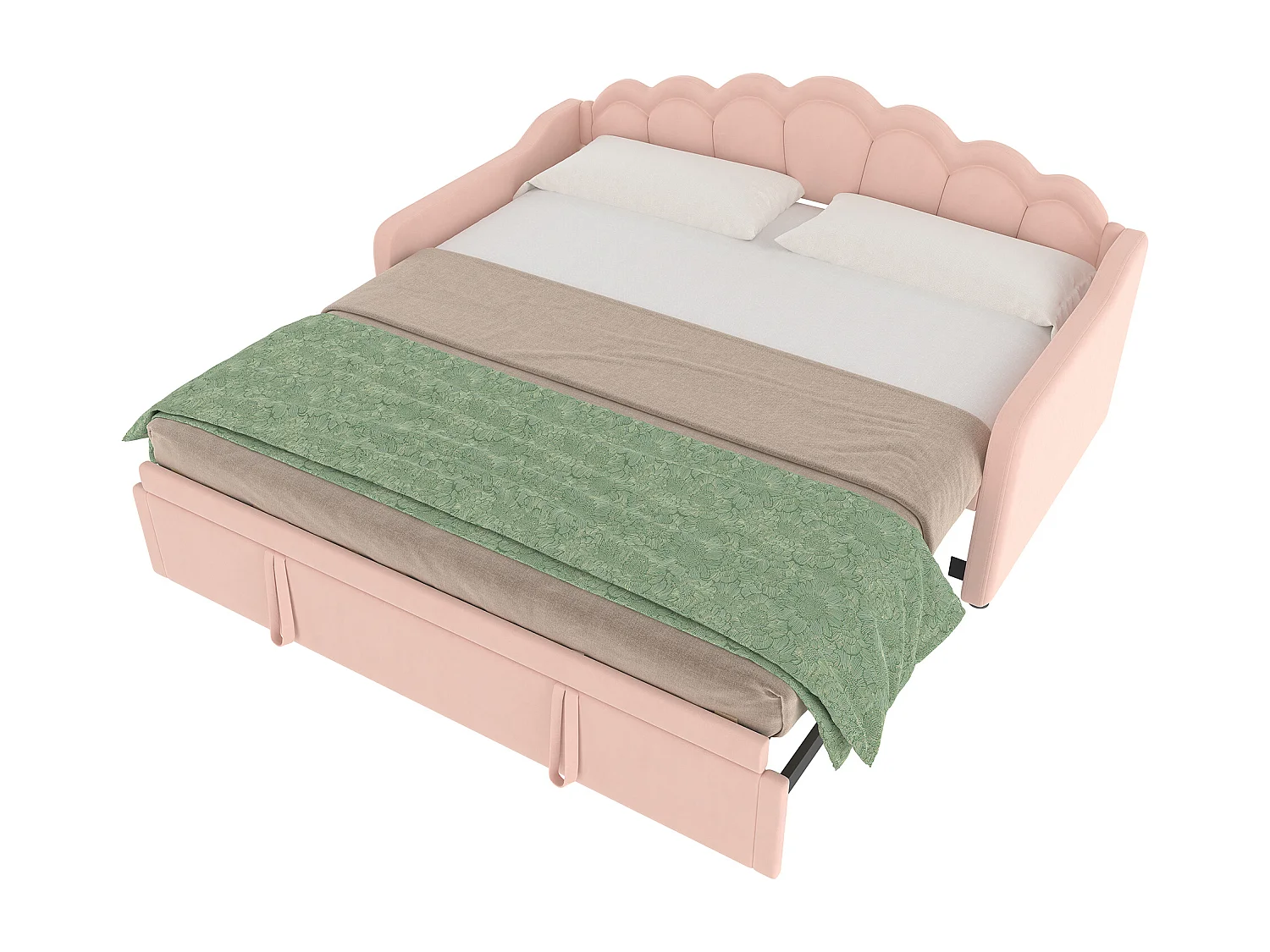 Letto estraibile 90x200 cm - Divano trasformabile con illuminazione a LED e braccioli - velluto rosa - senza materasso