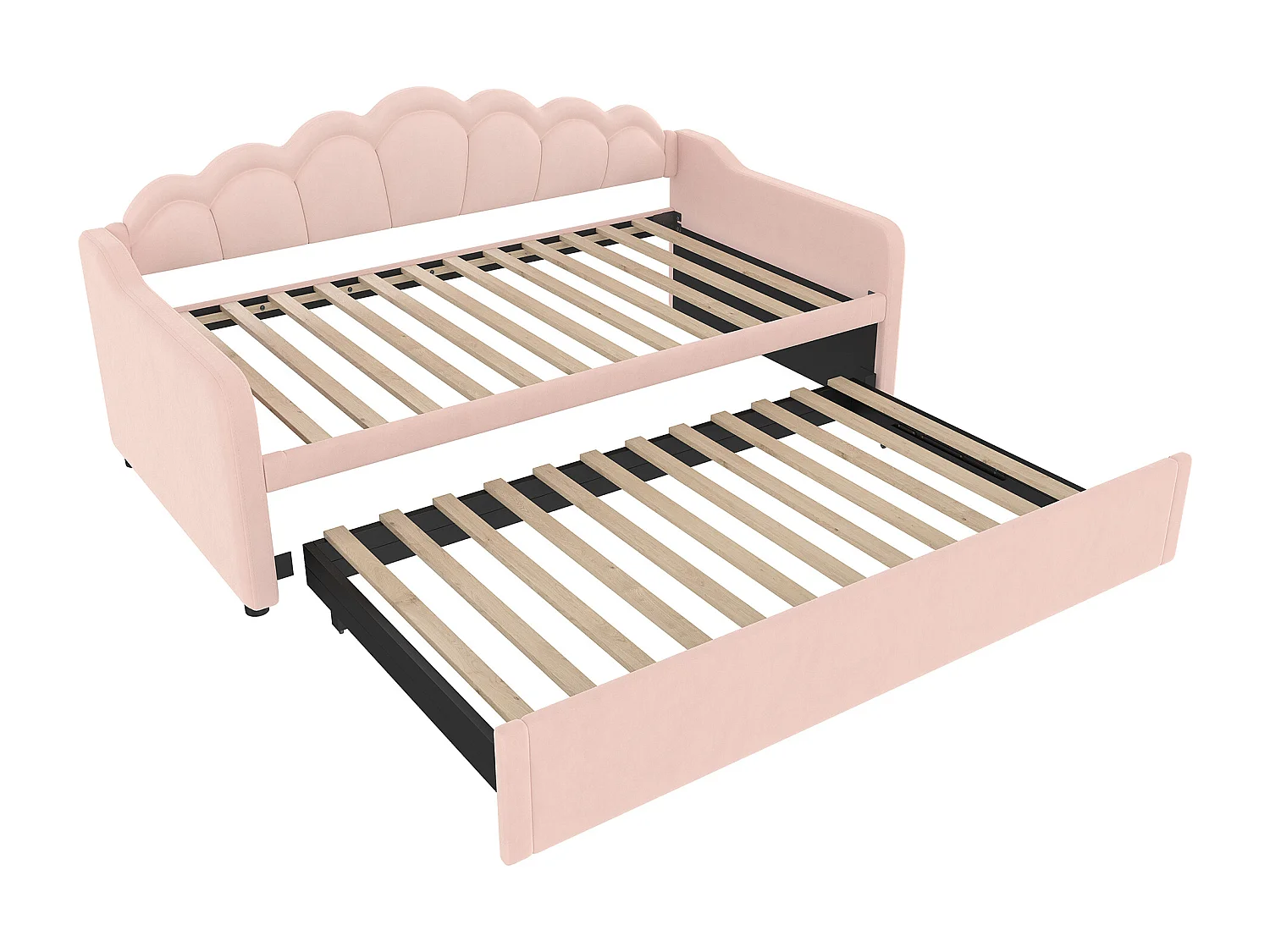 Letto estraibile 90x200 cm - Divano trasformabile con illuminazione a LED e braccioli - velluto rosa - senza materasso