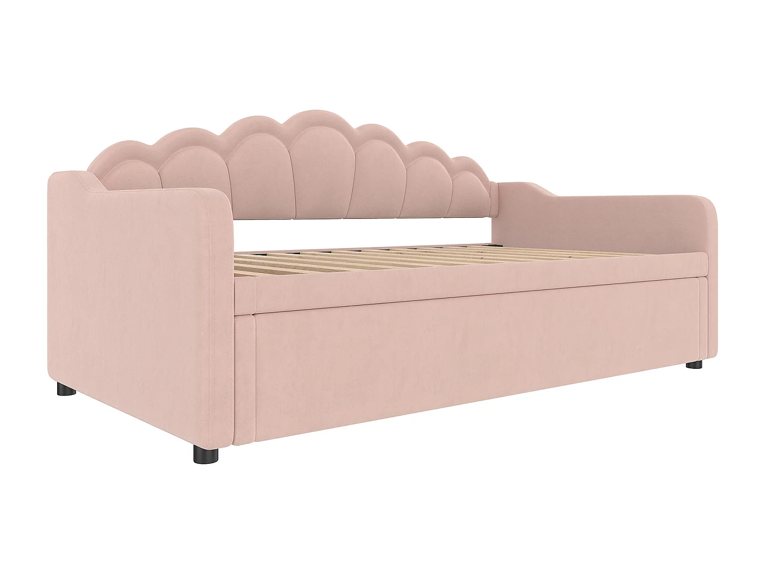 Letto estraibile 90x200 cm - Divano trasformabile con illuminazione a LED e braccioli - velluto rosa - senza materasso