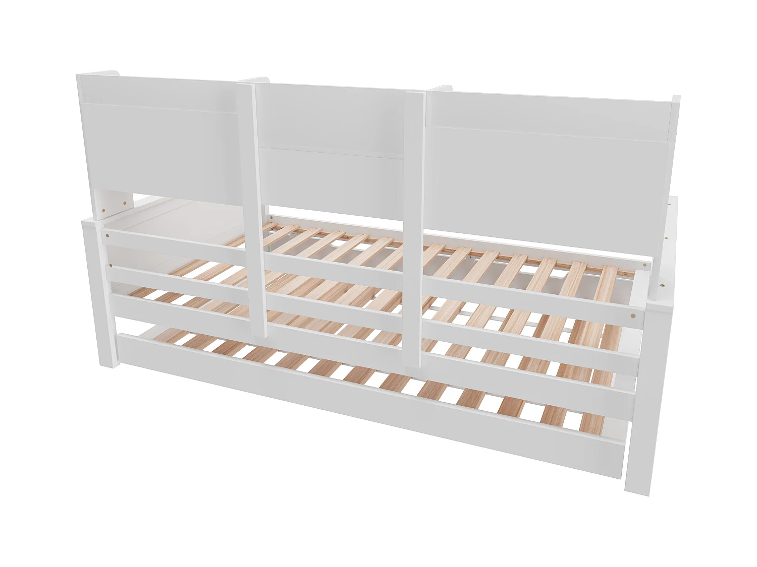 Cama de rodízio 90 x 200 cm - Cama de criança com compartimento de arrumação e estrado de ripas - madeira branca - sem colchão