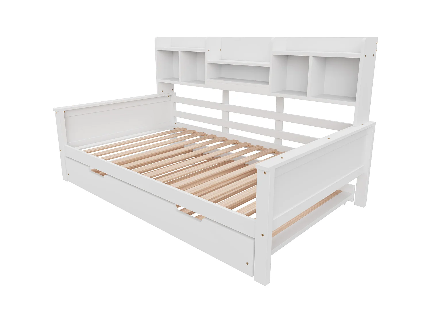 Cama de rodízio 90 x 200 cm - Cama de criança com compartimento de arrumação e estrado de ripas - madeira branca - sem colchão