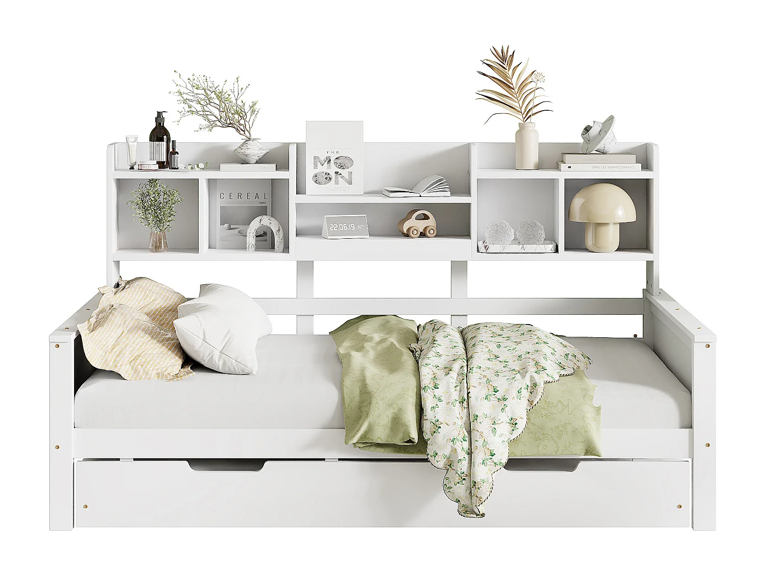 Letto estraibile 90x200 cm - Letto per bambini con vano contenitore, rete a doghe - legno bianco - senza materasso