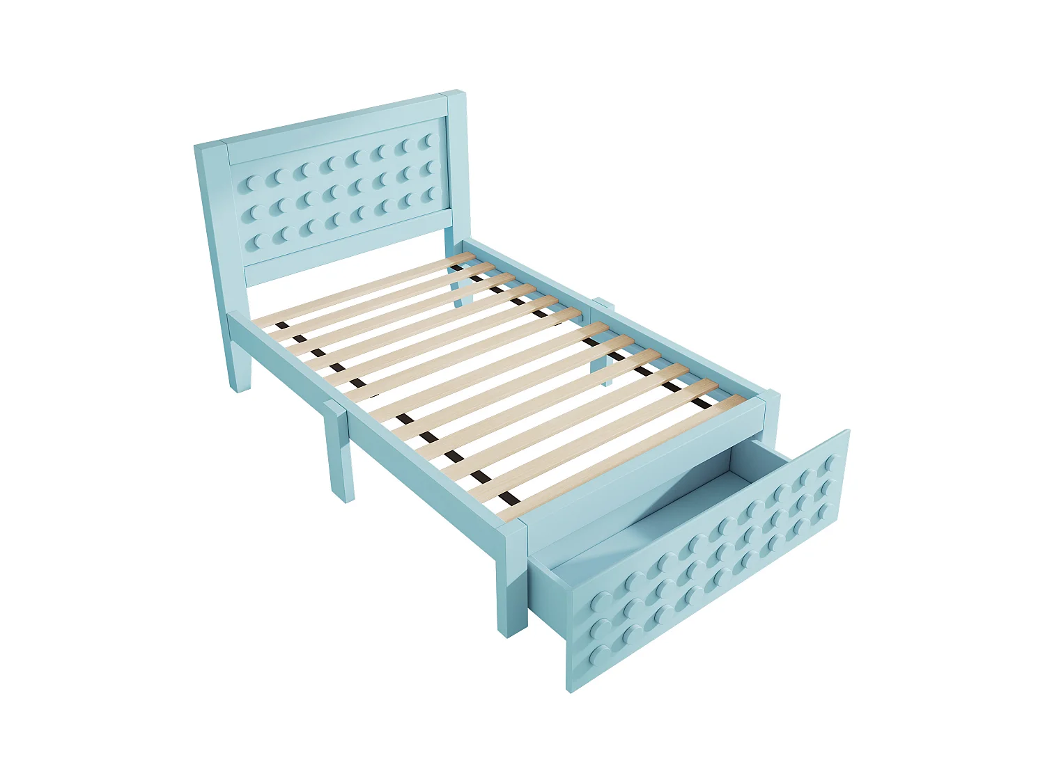 Lit enfant 90x200 cm - Cadre de lit avec tiroirs et rangement sous le lit - bois bleu - sans matelas