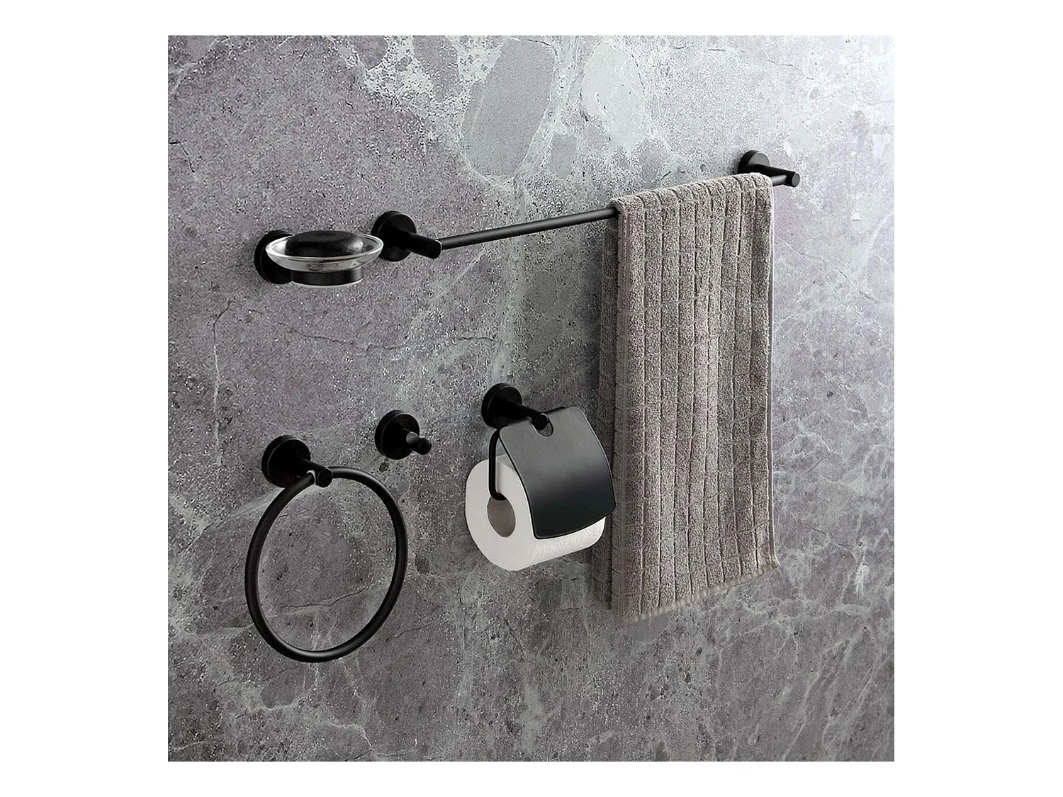 Ensemble de 5 accessoires de salle de bain "Emilia" en métal noir mat pour mur