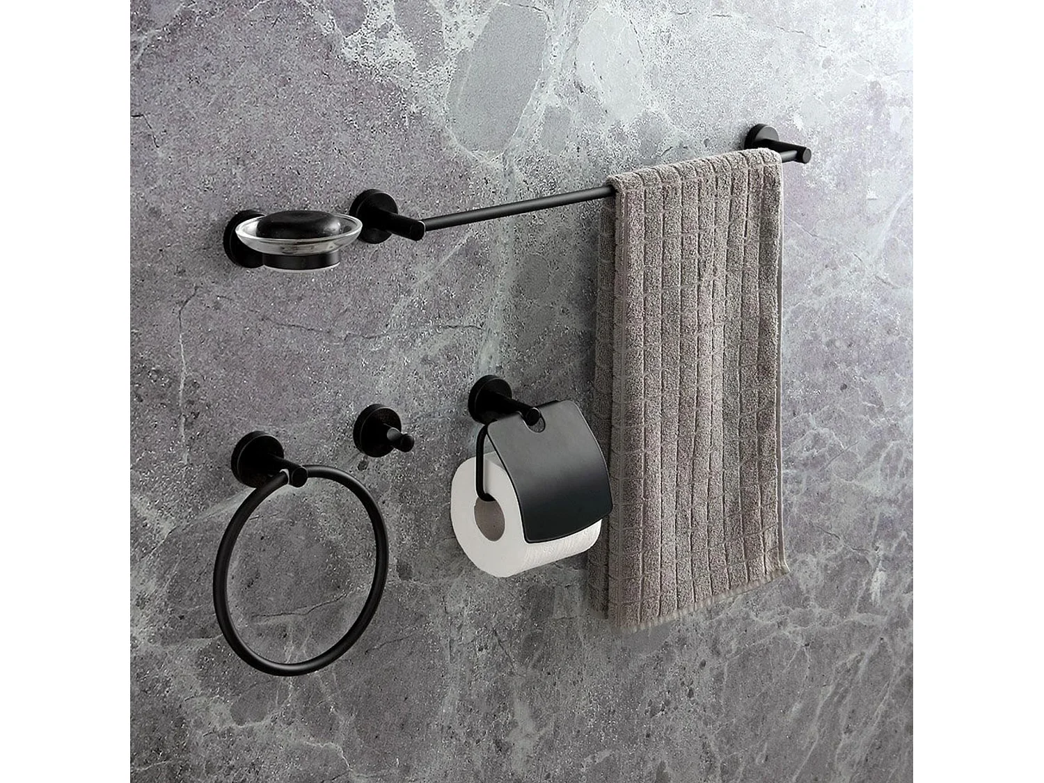 Set da 5 accessori per il bagno "Emilia" in metallo nero opaco da parete