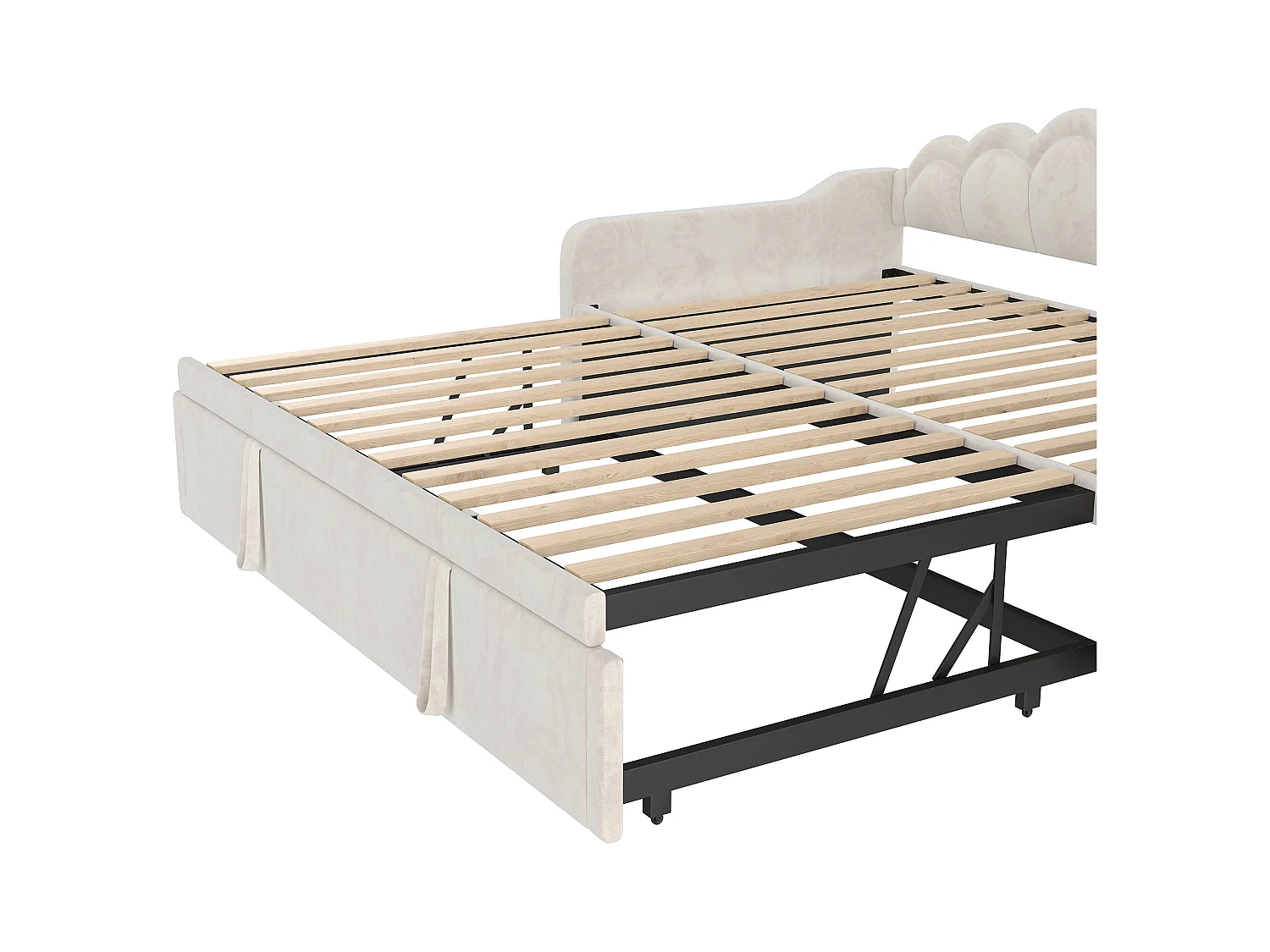 Łóżko wysuwane 90 x 200 cm – sofa rozkładana z oświetleniem LED i podłokietnikami – beżowy aksamit – bez materaca