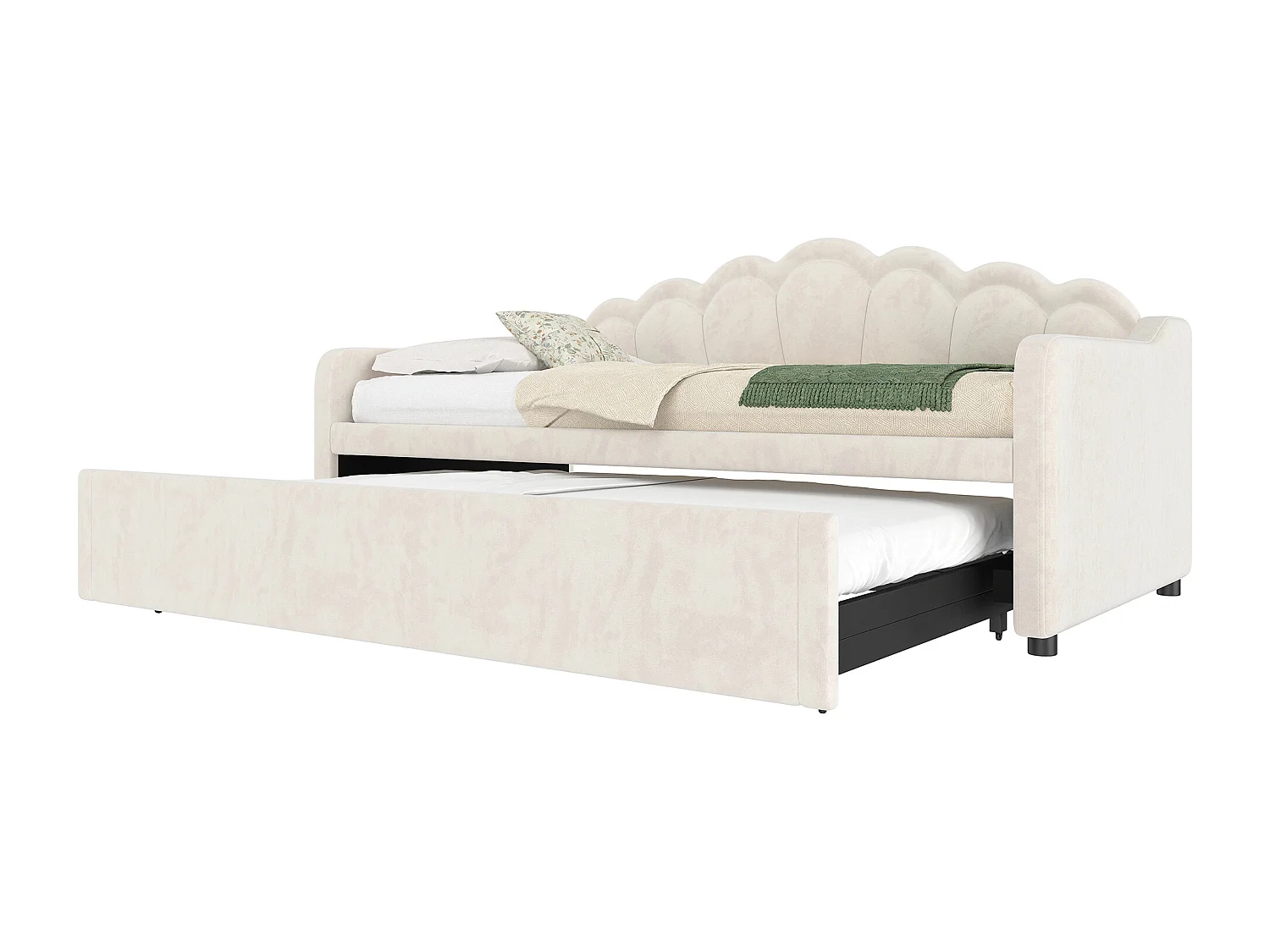 Letto estraibile 90x200 cm - Divano trasformabile con illuminazione a LED e braccioli - velluto beige - senza materasso