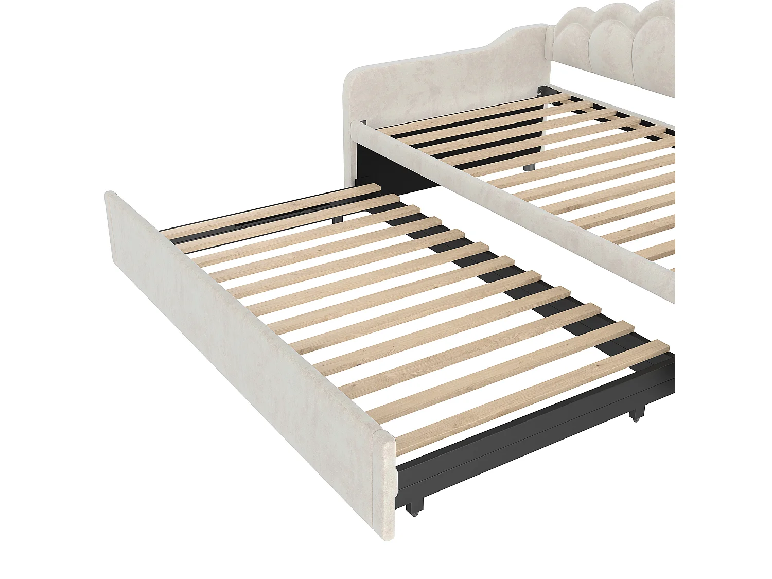 Letto estraibile 90x200 cm - Divano trasformabile con illuminazione a LED e braccioli - velluto beige - senza materasso