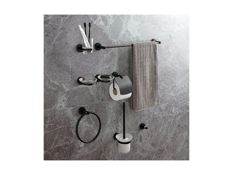 Zestaw 8 akcesoriów łazienkowych "Jonas" z matowego czarnego metalu na ścianę