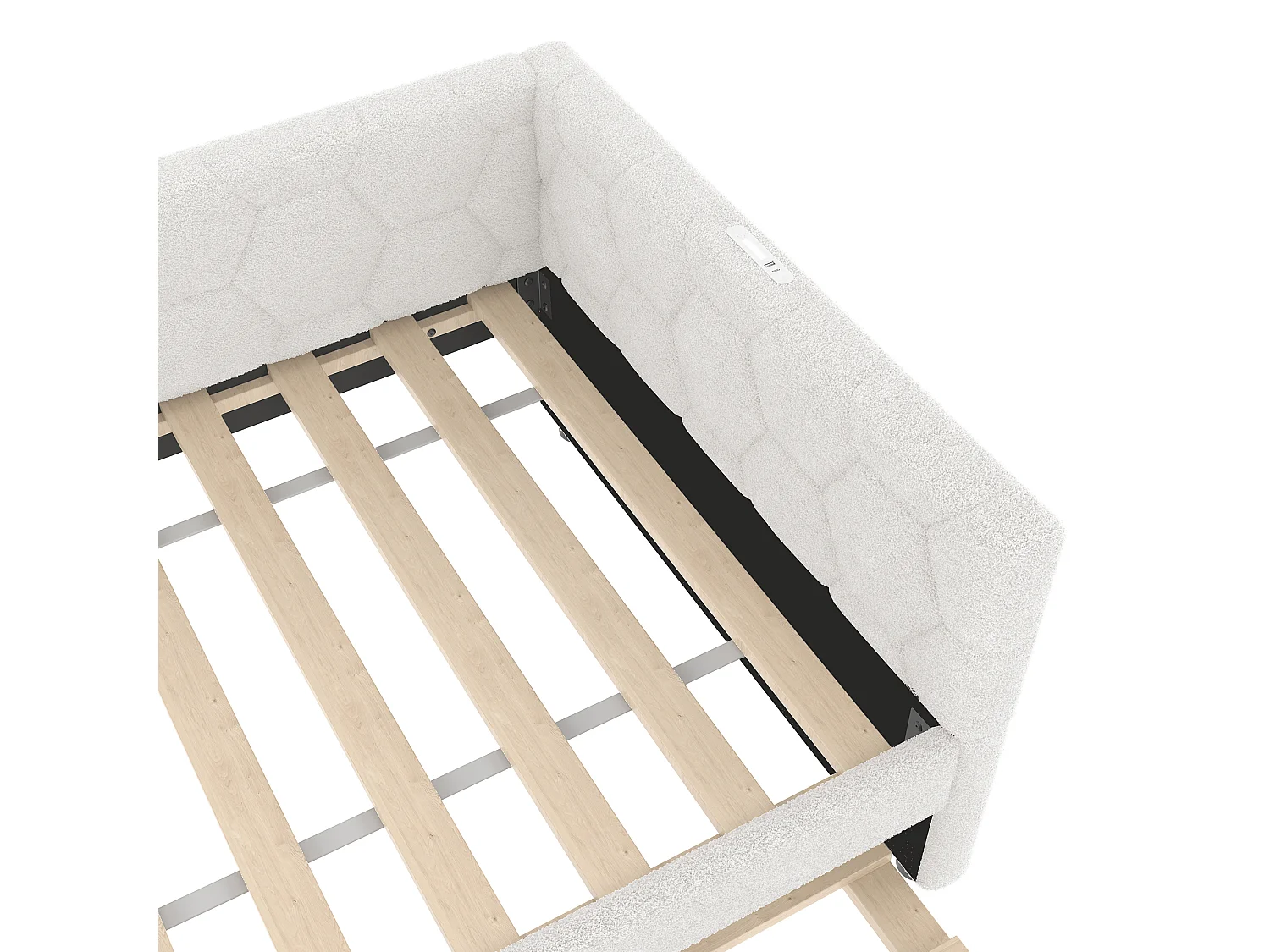 Uitschuifbed 90x200 - Kinderbed met USB-oplader en bedlampje - wit fluweel - zonder matras