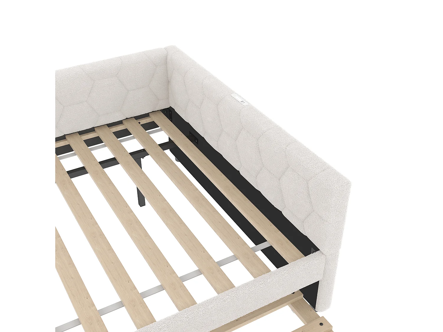 Uitschuifbed 90x200 - Kinderbed met USB-oplader en bedlampje - wit fluweel - zonder matras