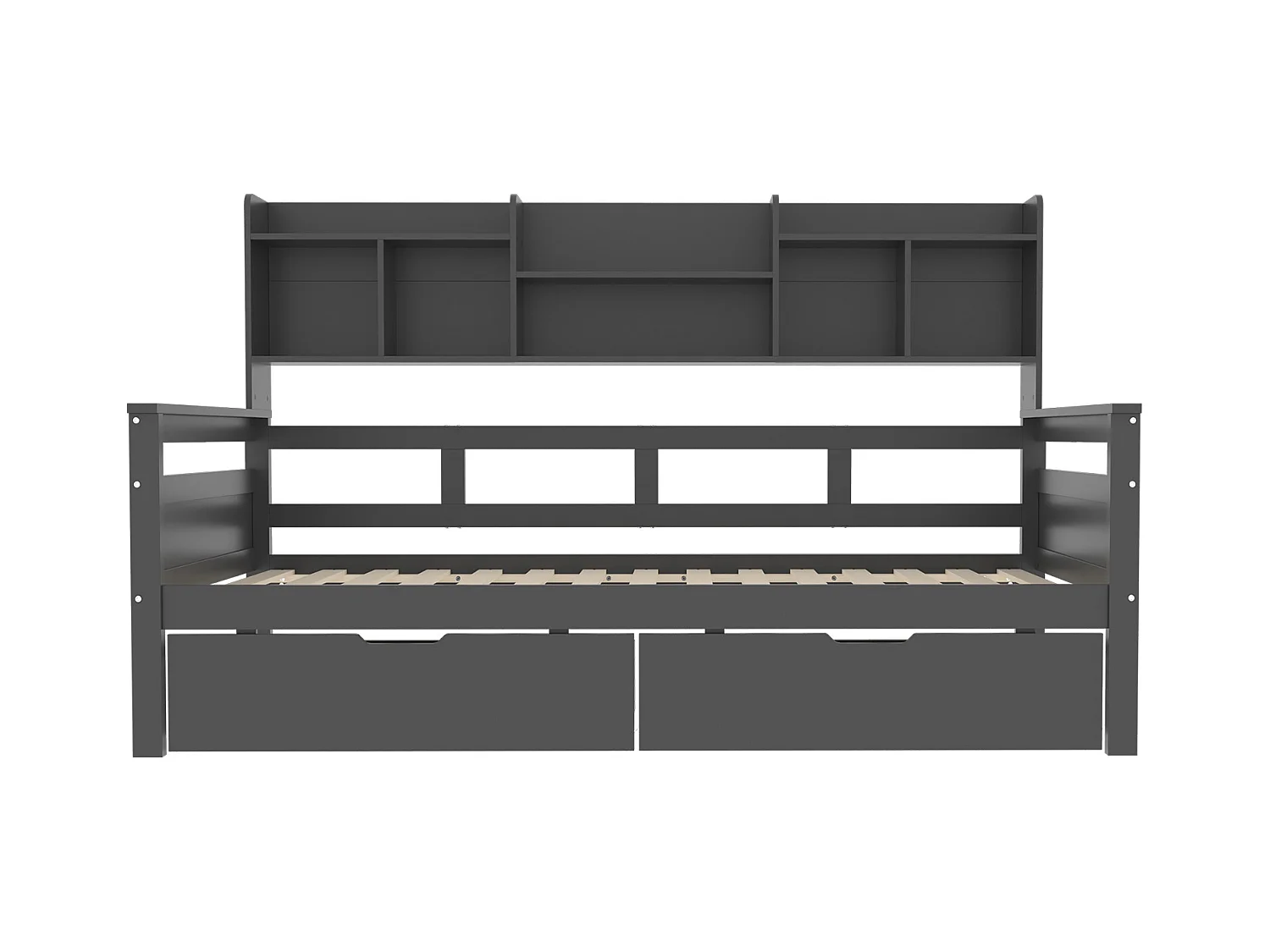 Łóżko dziecięce 90 x 200 cm – łóżko pojedyncze z szufladami i półkami – szare drewno – bez materaca