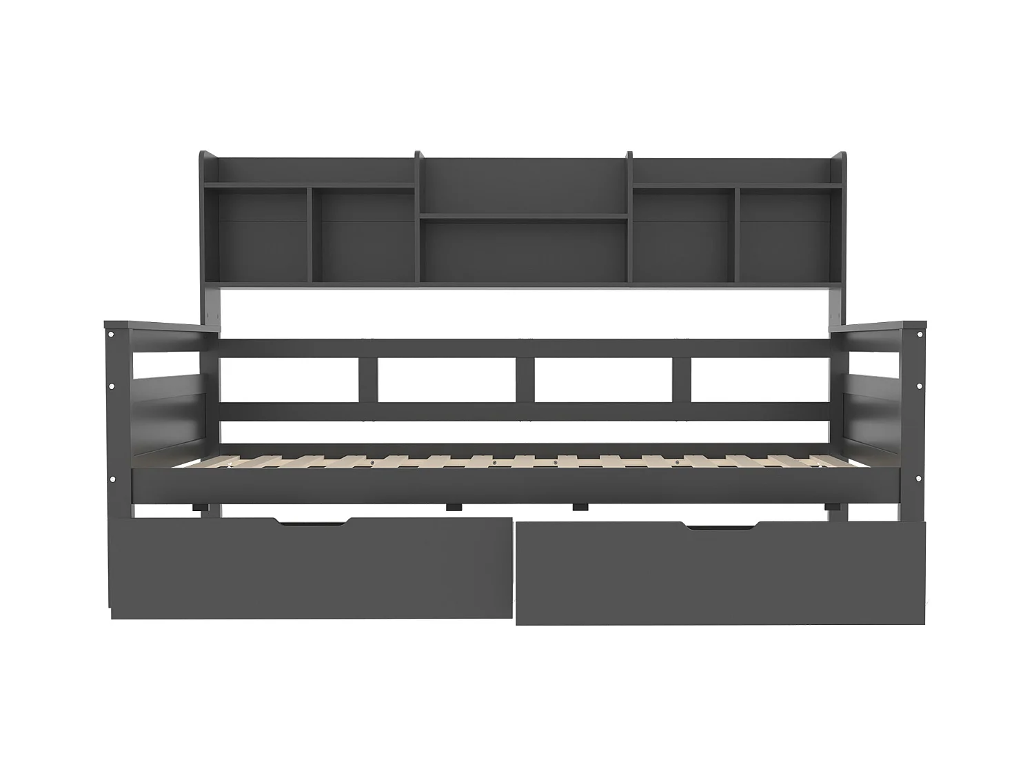 Łóżko dziecięce 90 x 200 cm – łóżko pojedyncze z szufladami i półkami – szare drewno – bez materaca