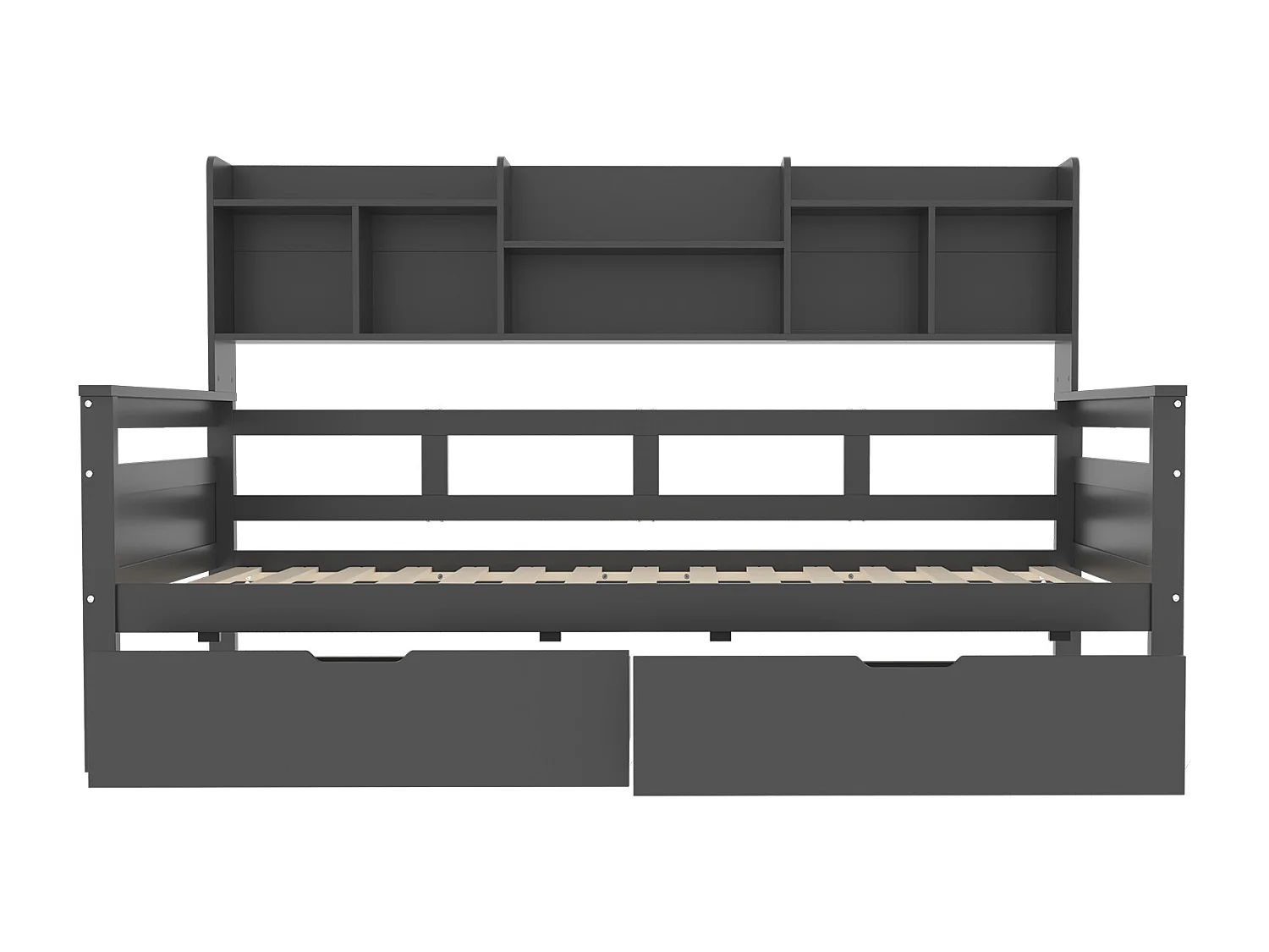 Kinderbett 90x200 cm - Bettgestell mit Schubladen und Regalen - graues holz - ohne matratze