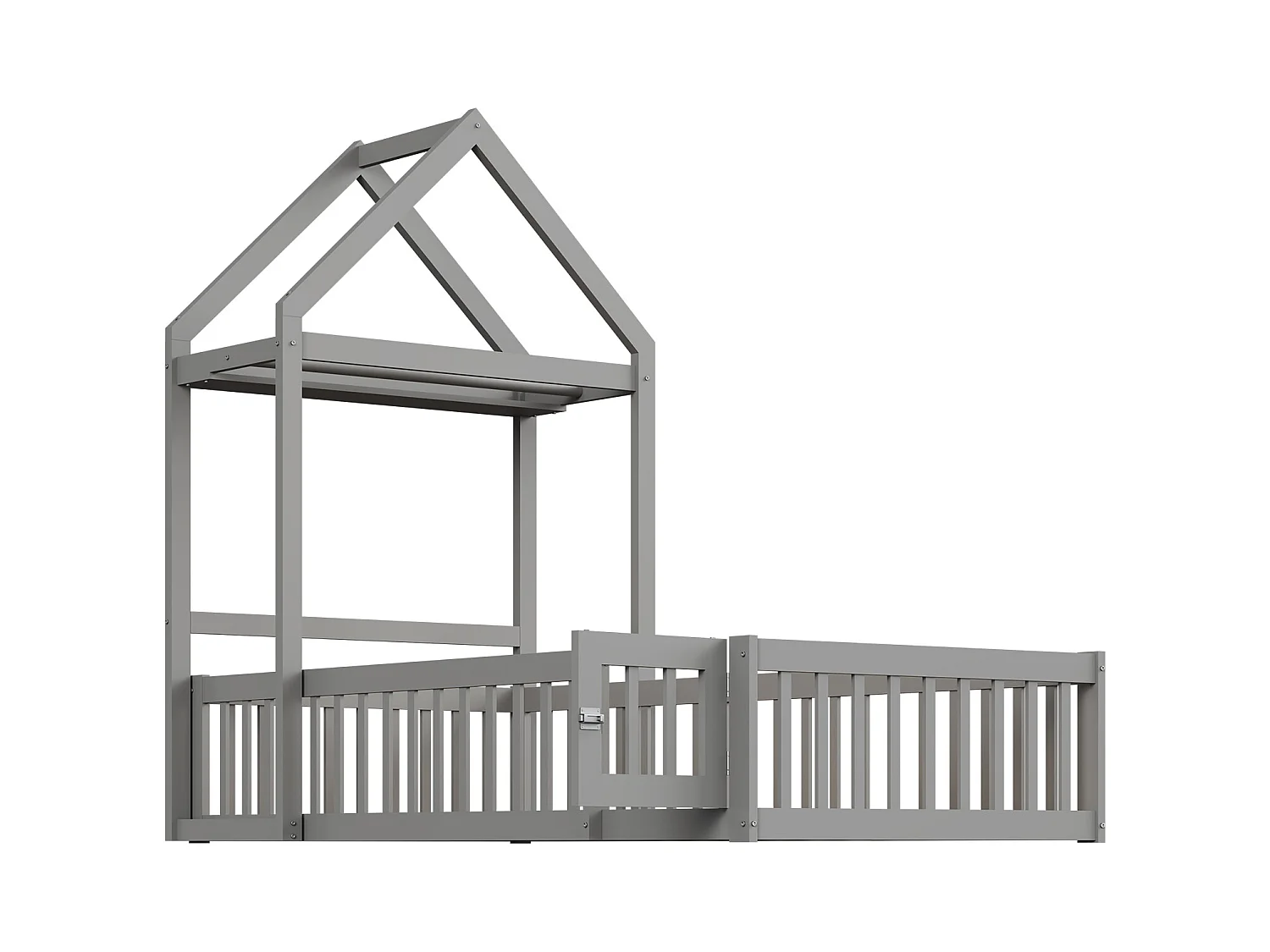 Lit enfant 90 x 200 cm - Cadre de lit avec rangement et porte de sécurité - bois gris - sans matelas
