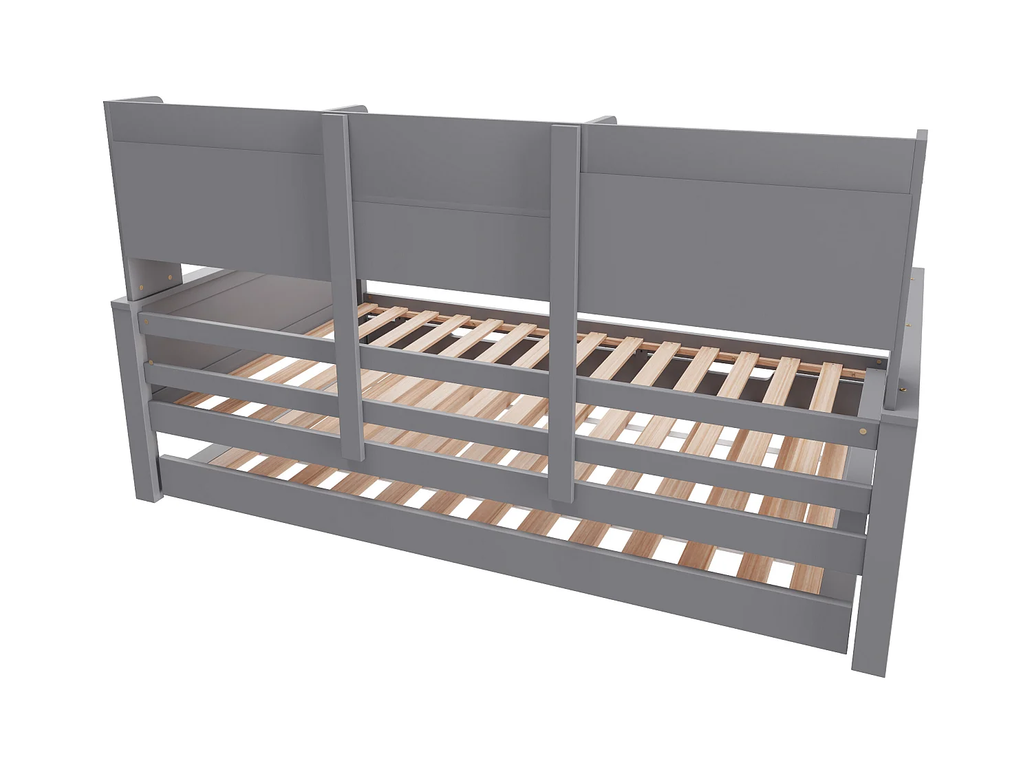 Ausziehbett 90x200 cm - Kinderbett mit Staufach Lattenrost - holz grau - ohne matratze